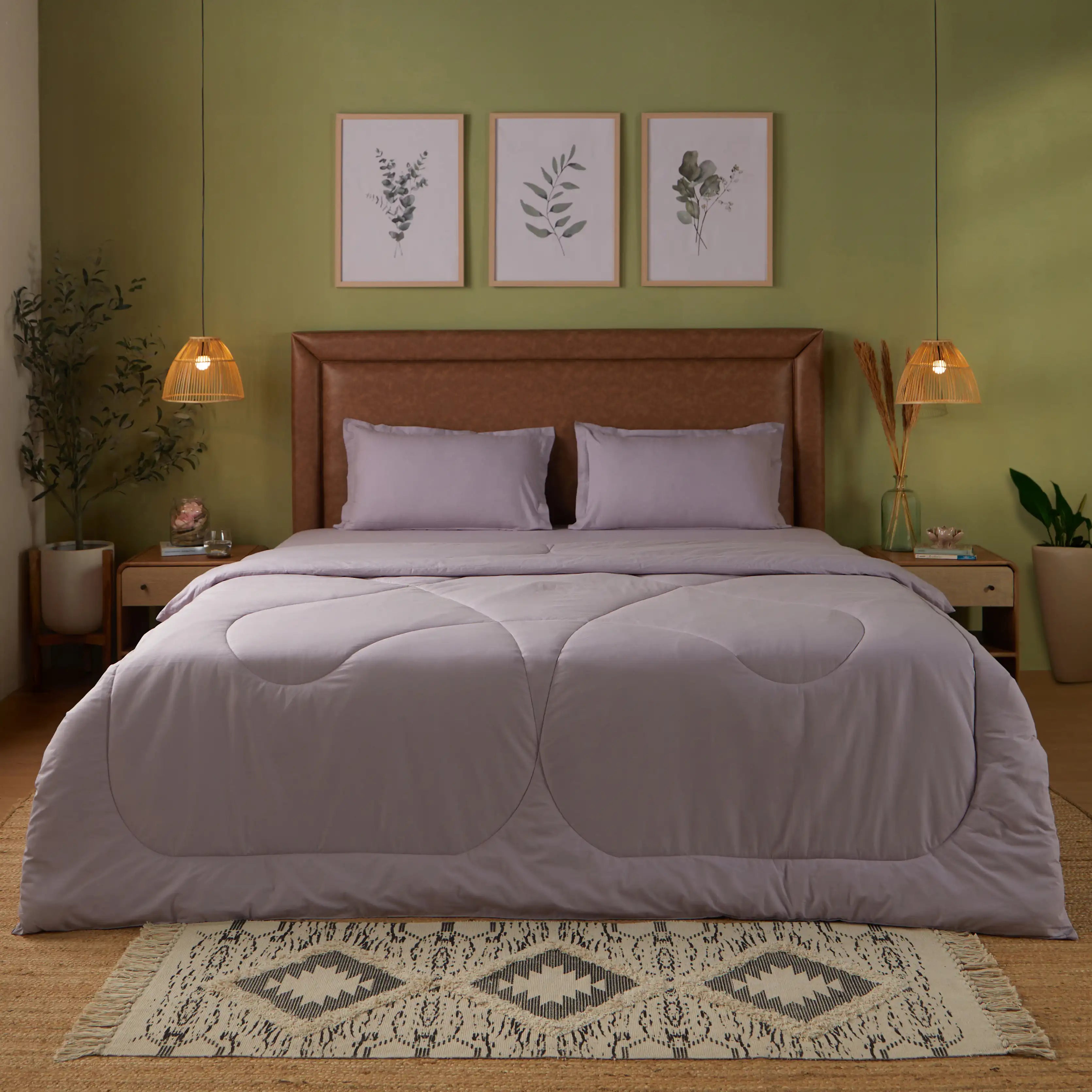 Paleto | Everyday Hues Cotton Solid Dyed 120GSM Comforter-Grey Lavender Grey Lavender / Double