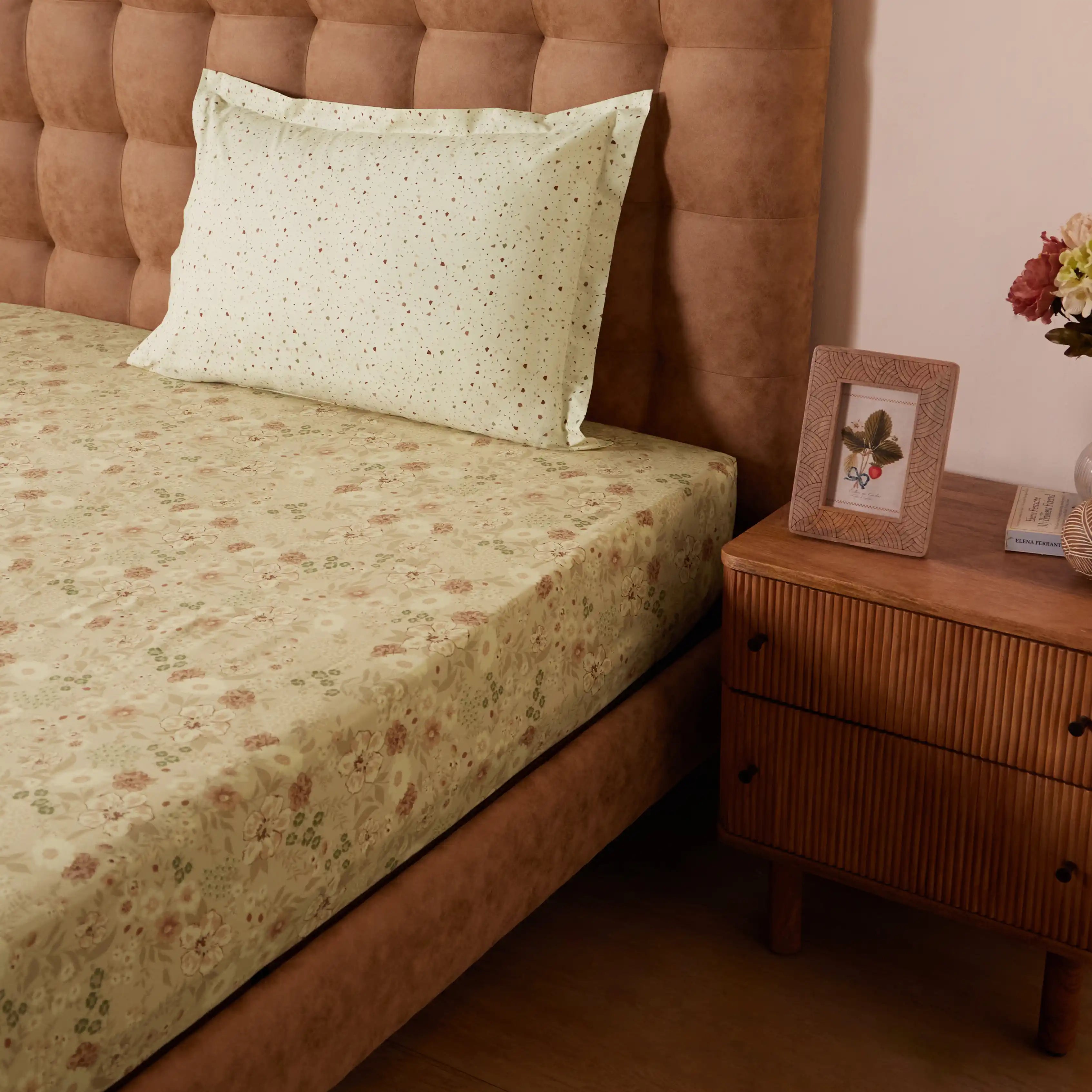 Mishella | Mix & Match Printed Cotton Bedsheet Set - Beige Beige / Single