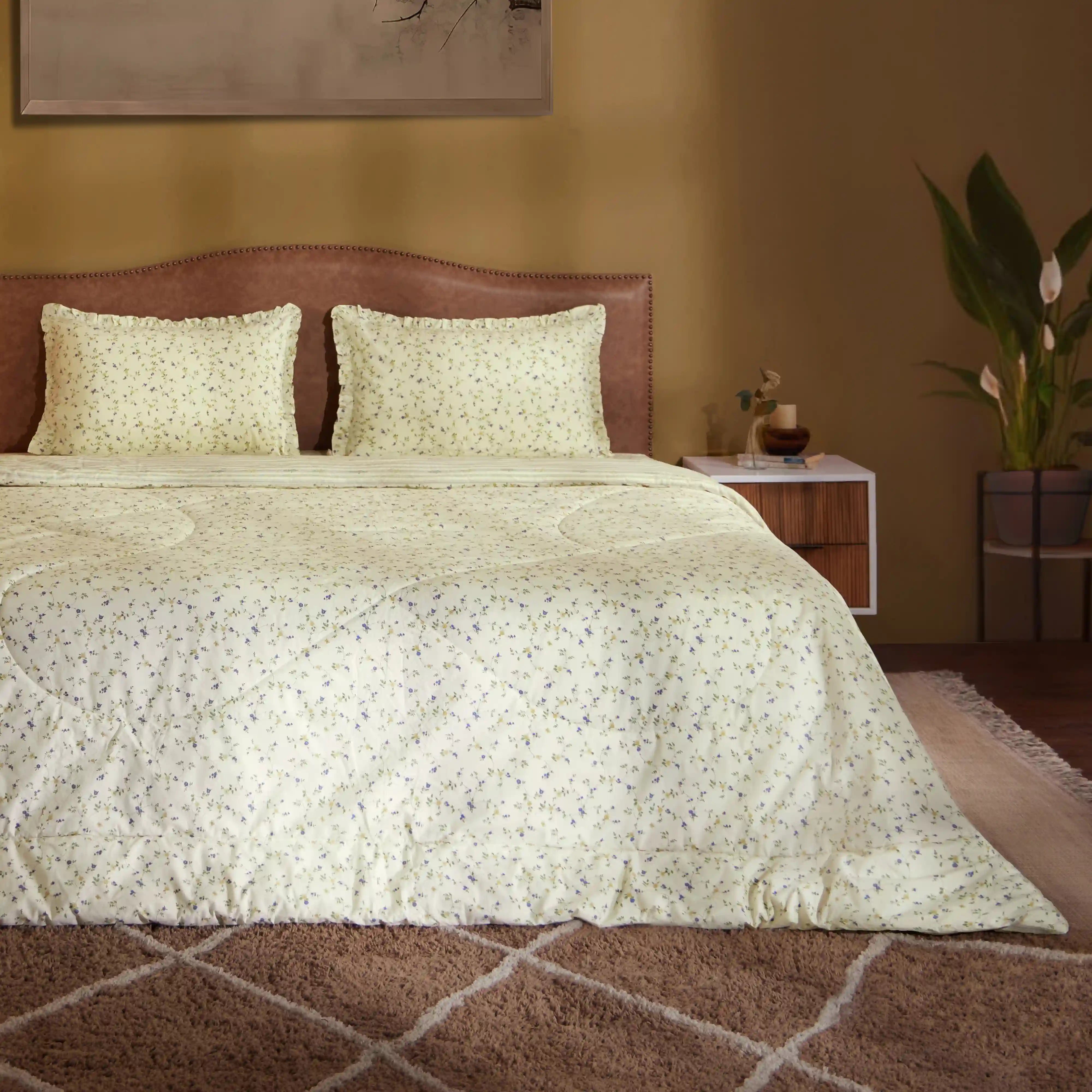 Bloomshire Luxe Printed Comforter-120gsm-Cream Bloom Cream Bloom / Double