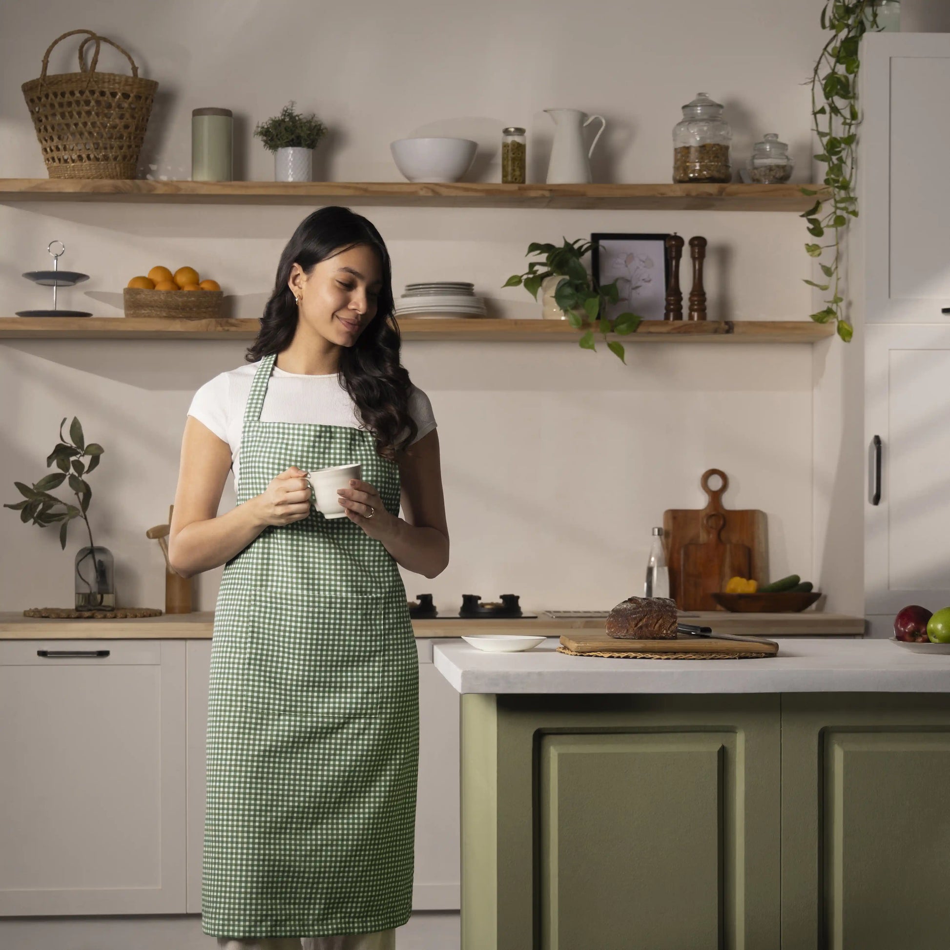 Nonna's Home 100% Polyester Apron Small Rosemary Gingham / Apron (70cm x 90cm)