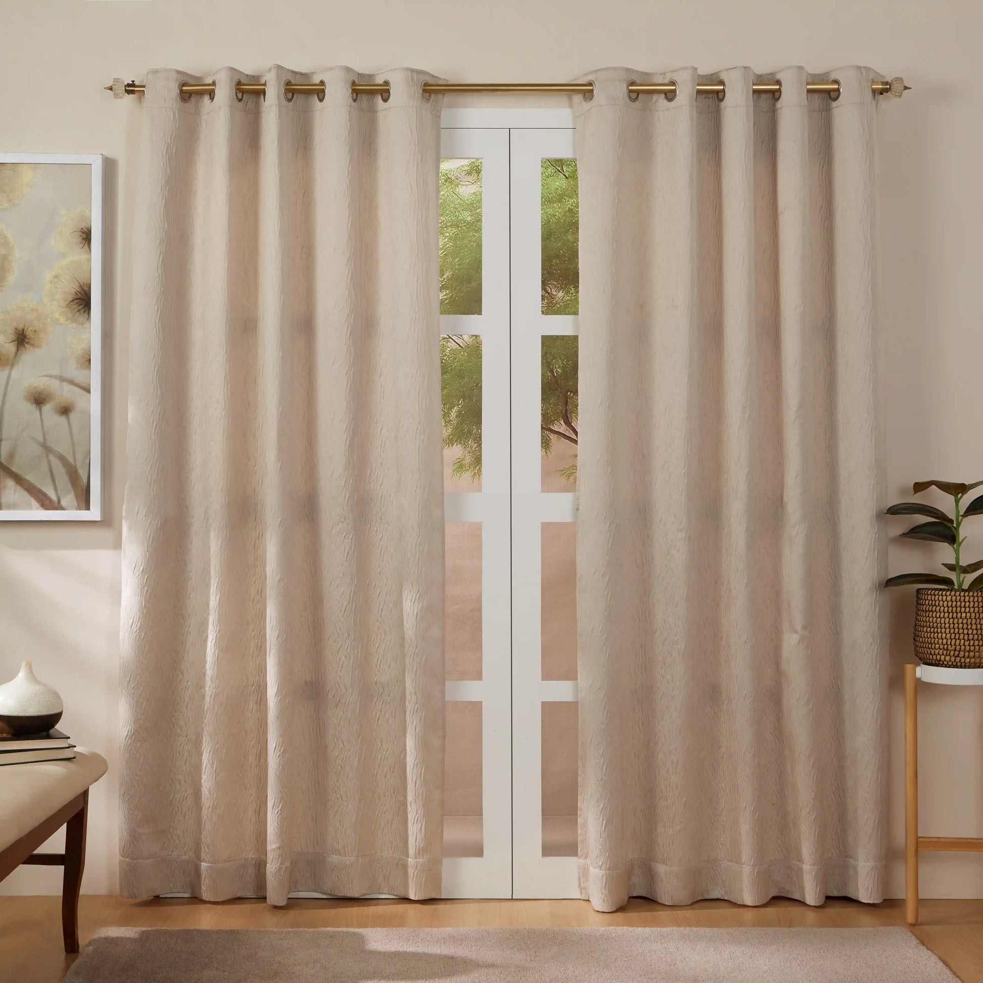 Pelushe Set Of 2 Textured Readymade Curtains | Nature Flow Mushroom / Door-XL (9ft X 4.4ft)