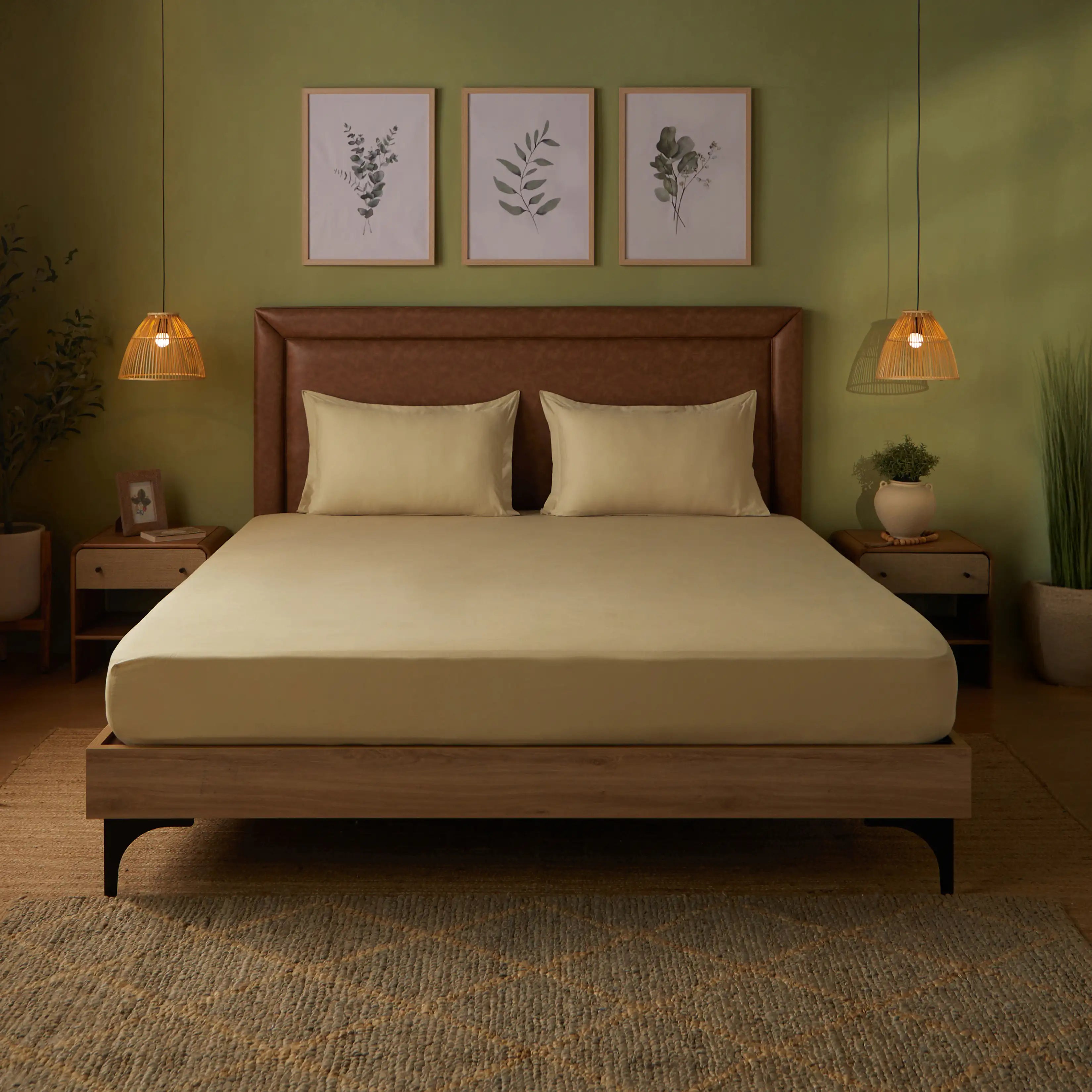 Paleto | Everyday Hues Solid Dyed Cotton Bedsheet Set-Beige Beige / Super King