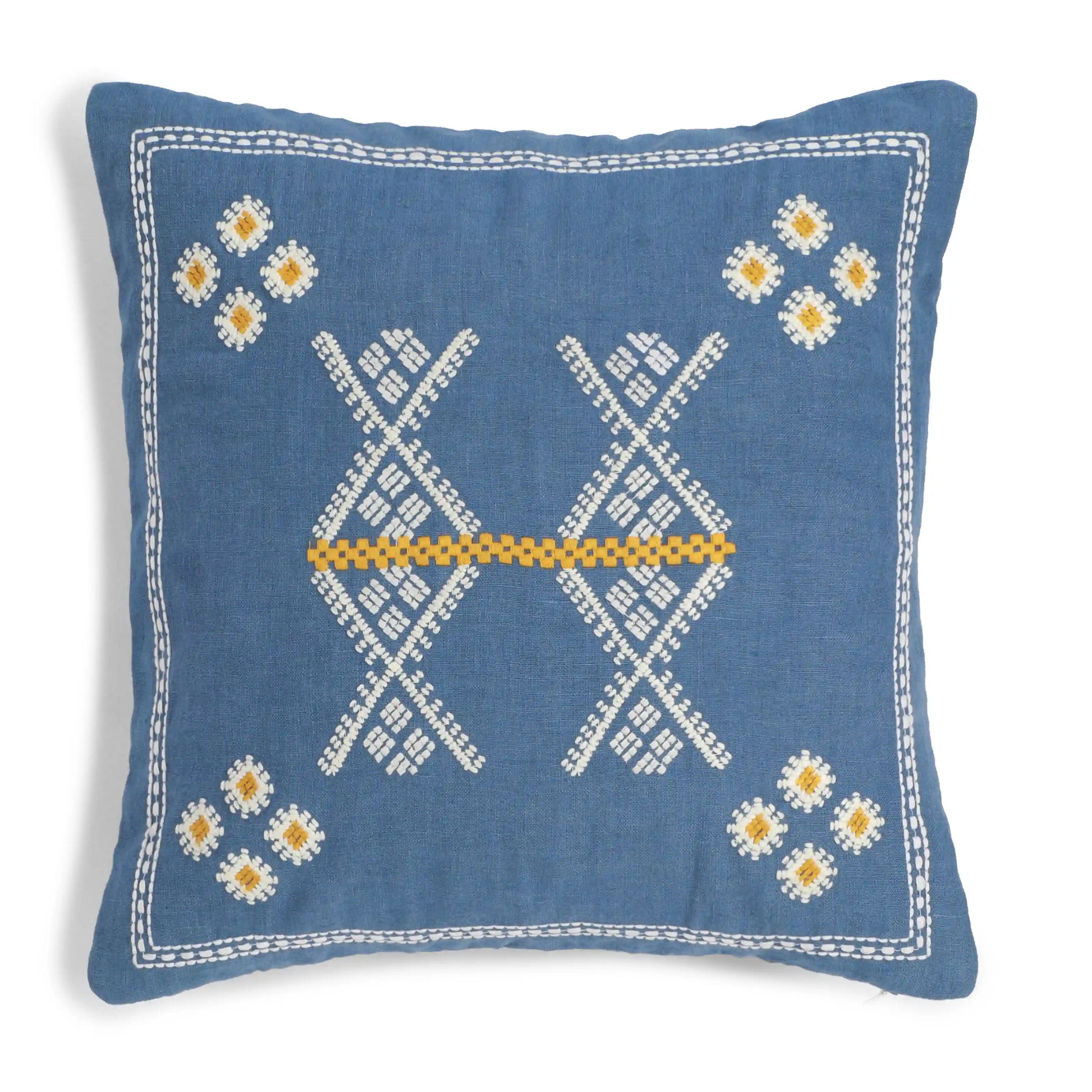 Estrella Embroidered Cushion Cover | Karigari Threads Denim Blue / Cushion Cover (41cm x 41cm)