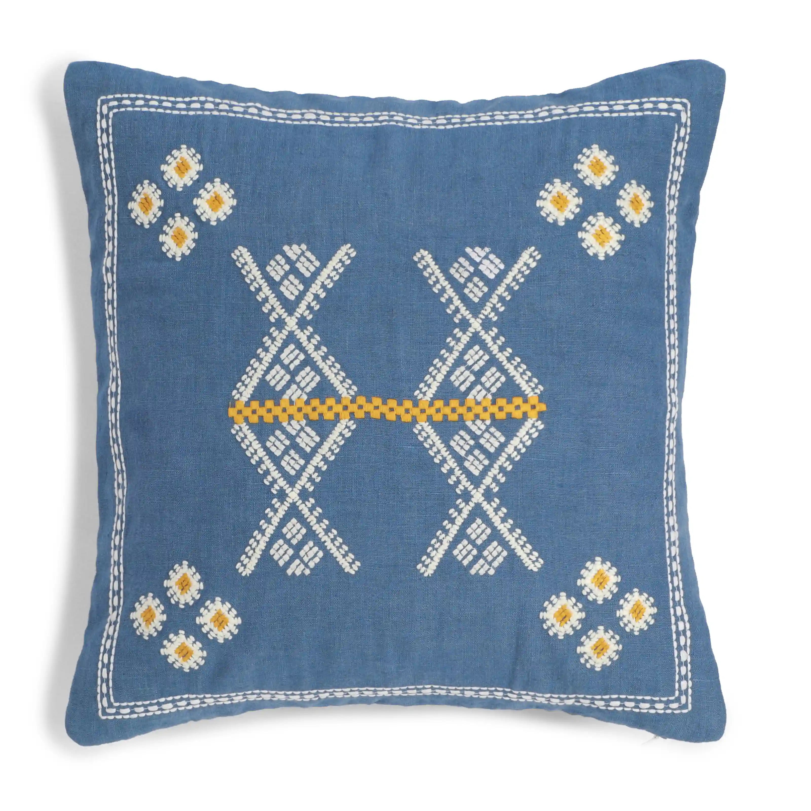Estrella Embroidered Cushion Cover | Karigari Threads Denim Blue / Cushion Cover (41cm x 41cm)