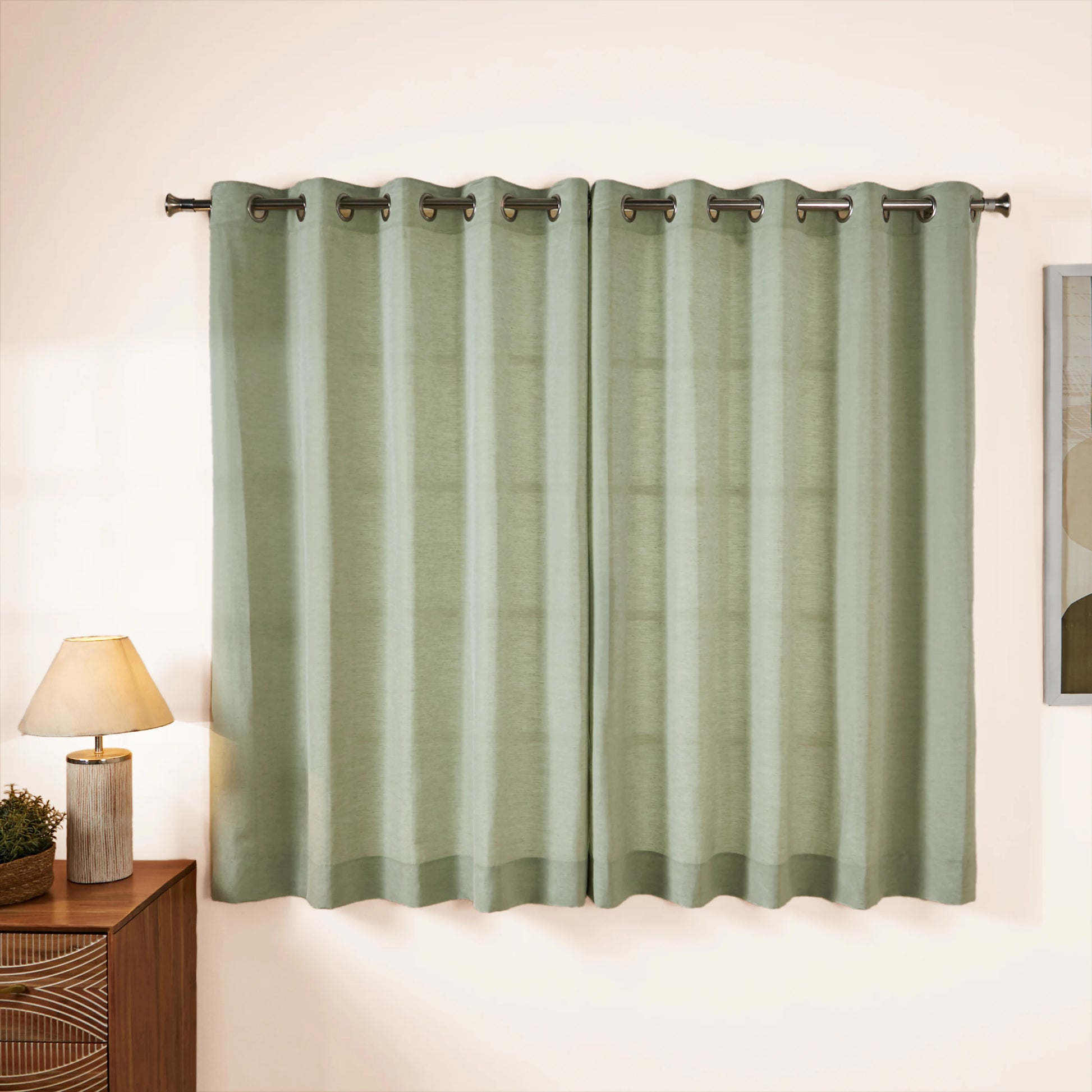 Paleto Set Of 2 Solid Readymade Curtains | Hue Harmony Green Tea / Window (5ft X 4.4ft)