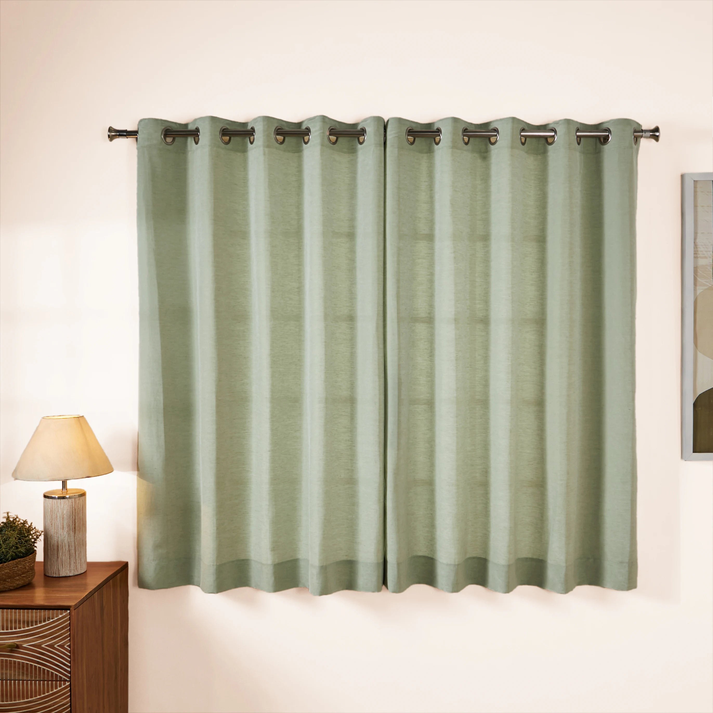 Paleto Set Of 2 Solid Readymade Curtains | Hue Harmony Green Tea / Window (5ft X 4.4ft)