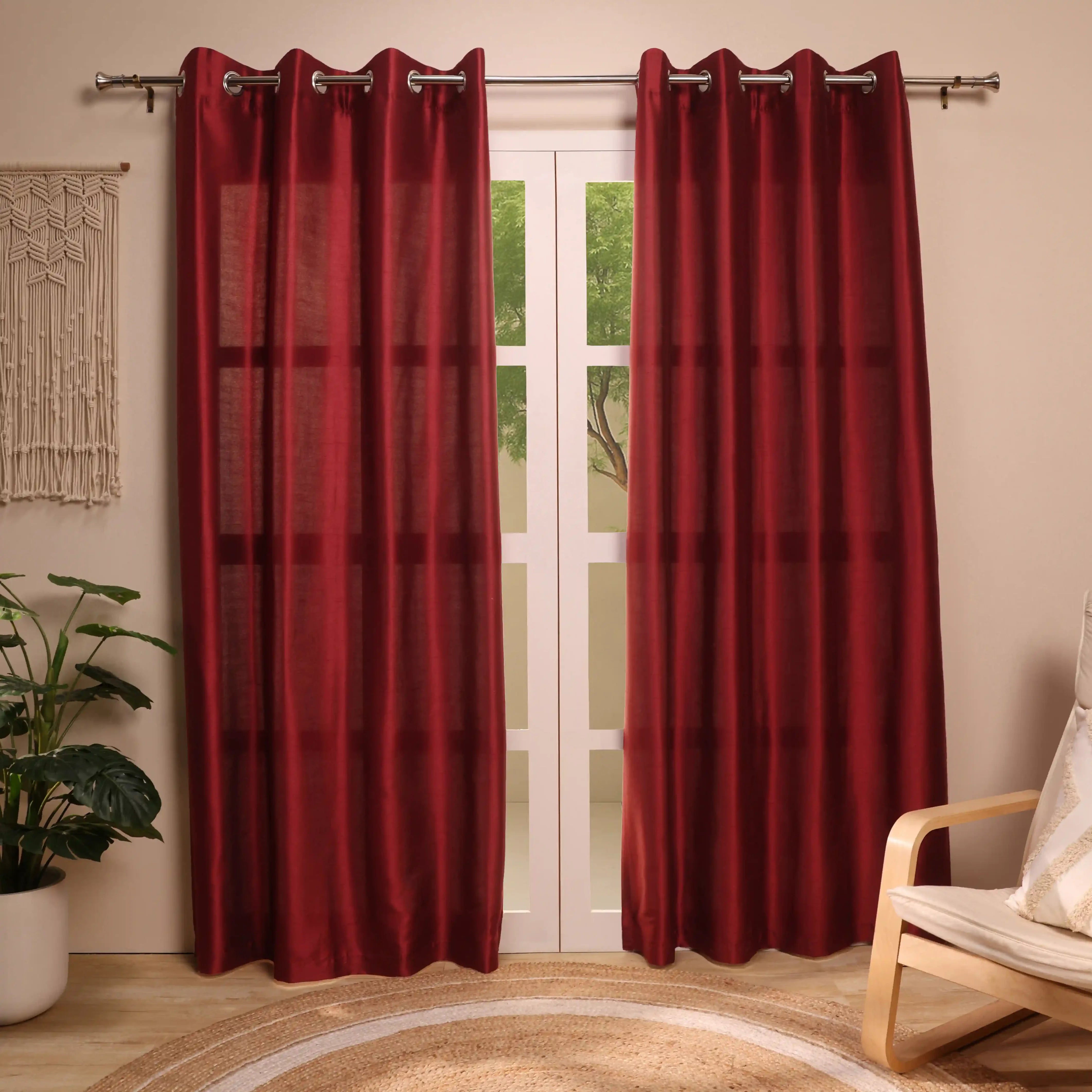 Paleto Set Of 2 Solid Readymade Curtains | Pure Hues Maroon / Door (4.25ft X 7.22ft)