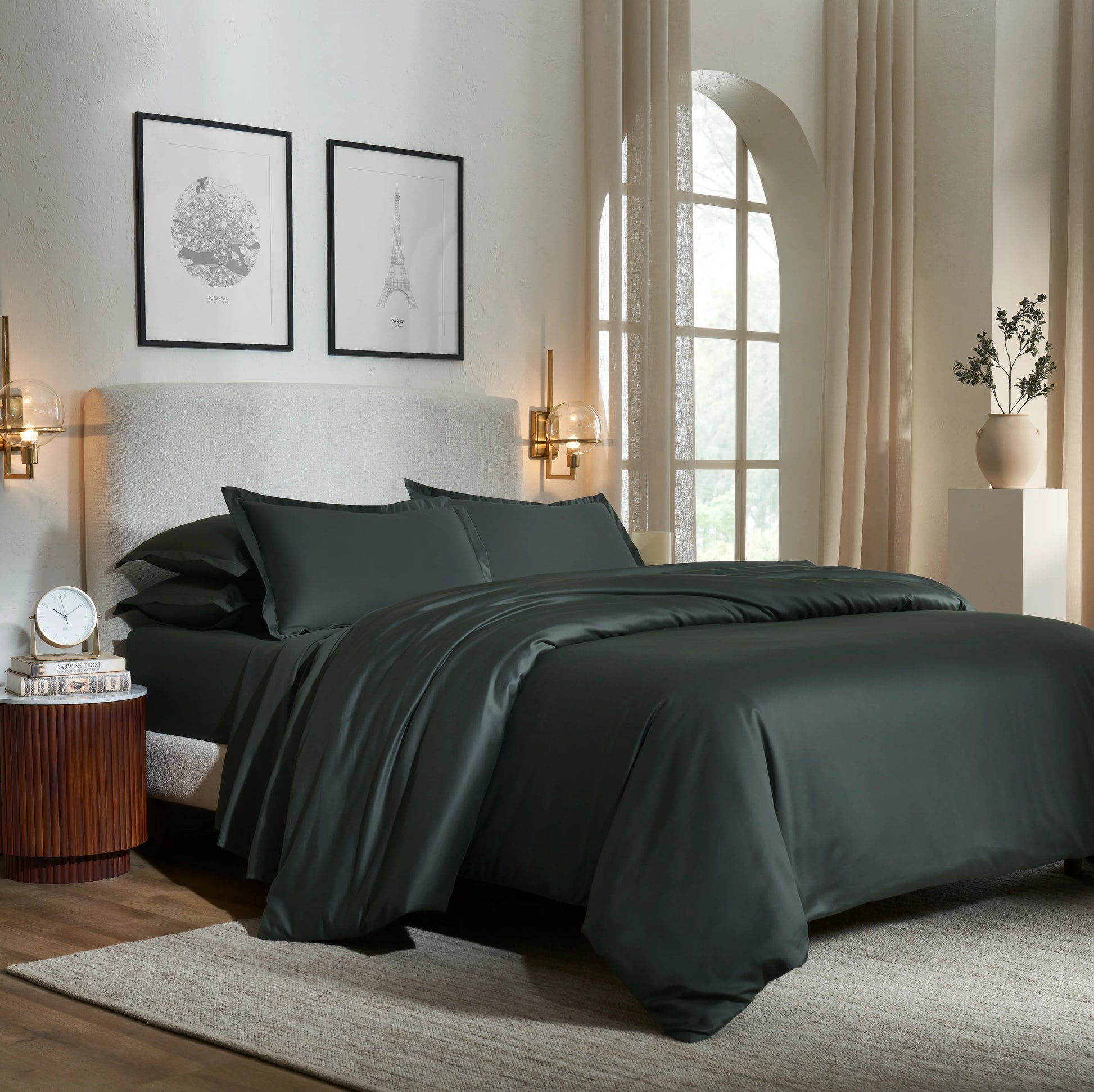 Pelushe | 800TC Long Staple Cotton Luxurious Super Soft Fitted Sheet Set | Pillow Cover with Merrow Hem Treatment Dark Grey / King