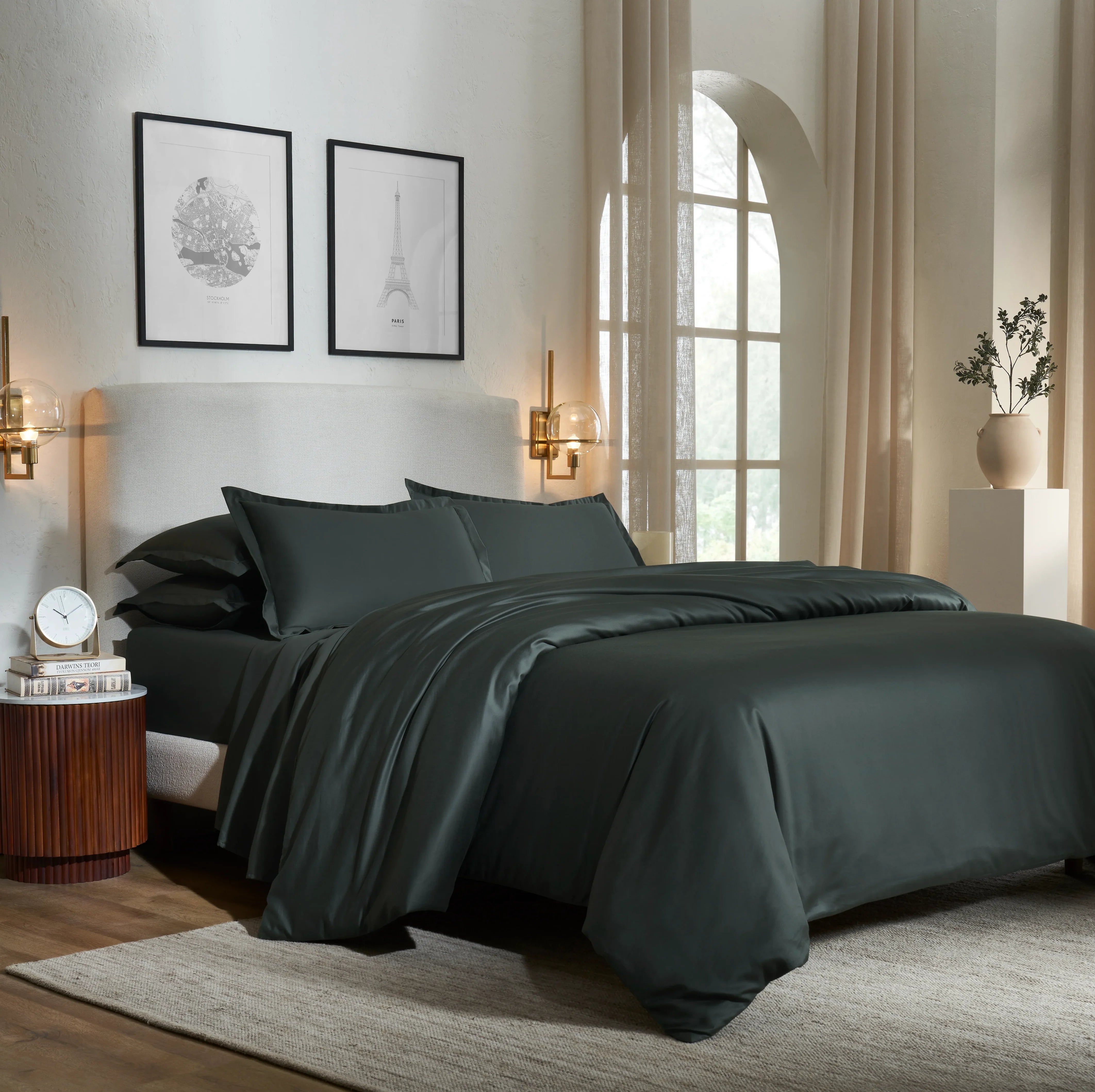 Pelushe | 800TC Long Staple Cotton Luxurious Super Soft Fitted Sheet Set | Pillow Cover with Merrow Hem Treatment Dark Grey / King
