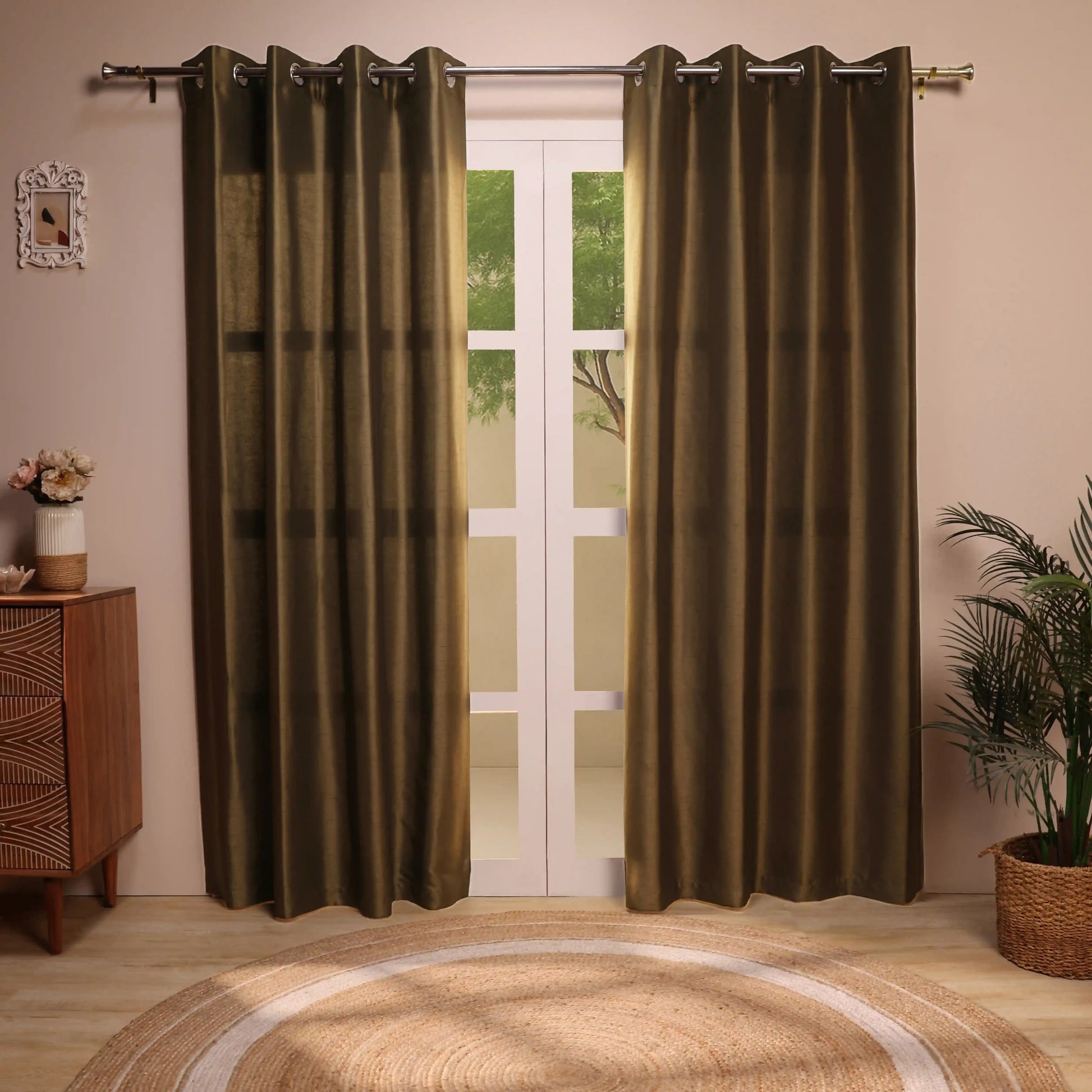Paleto Set Of 2 Solid Readymade Curtains | Pure Hues Cocoa Bean / Door (4.25ft X 7.22ft)
