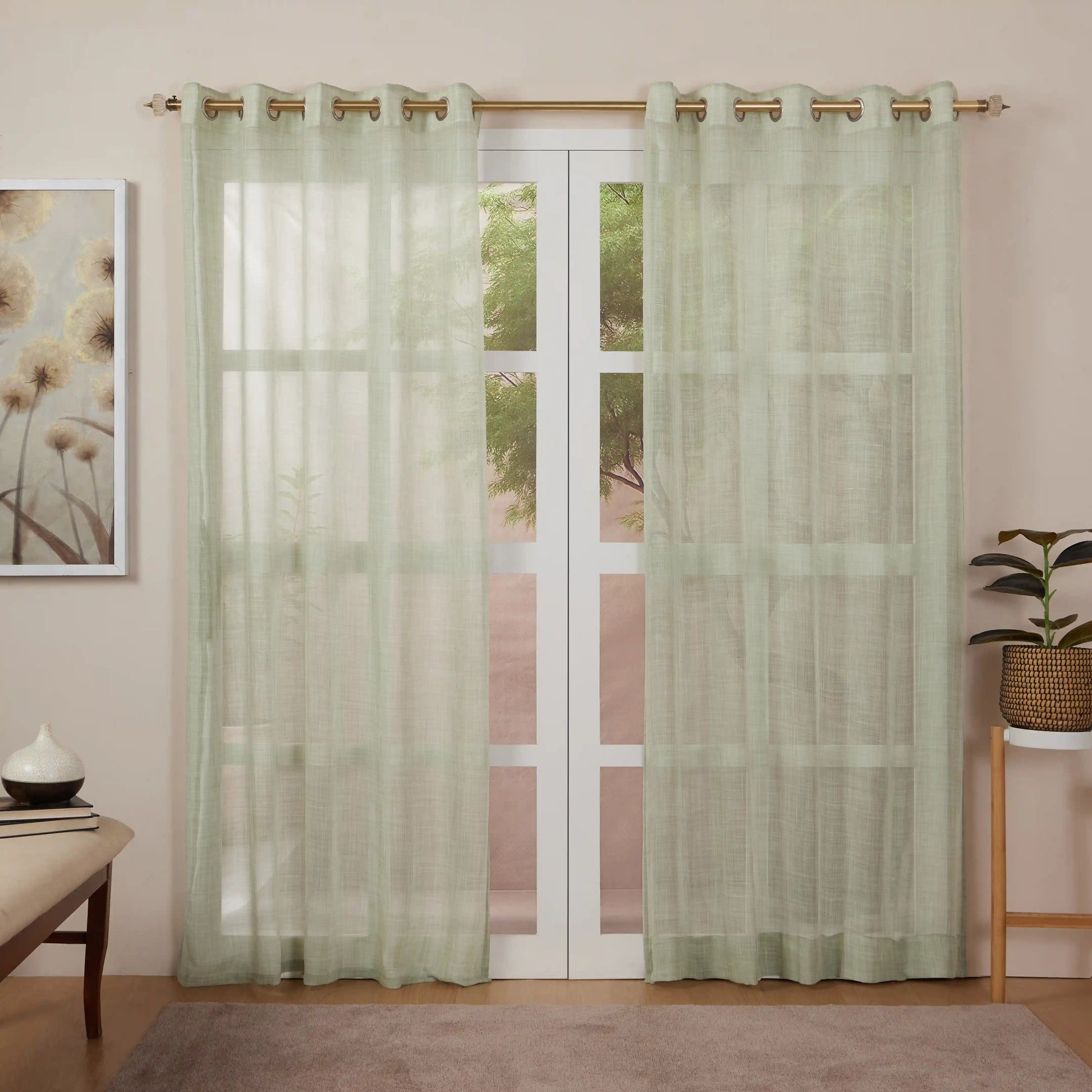 Velina Set Of 2 Sheer Readymade Curtains | 
Earthbound Seagrass / Door (7ft X 4.4ft)