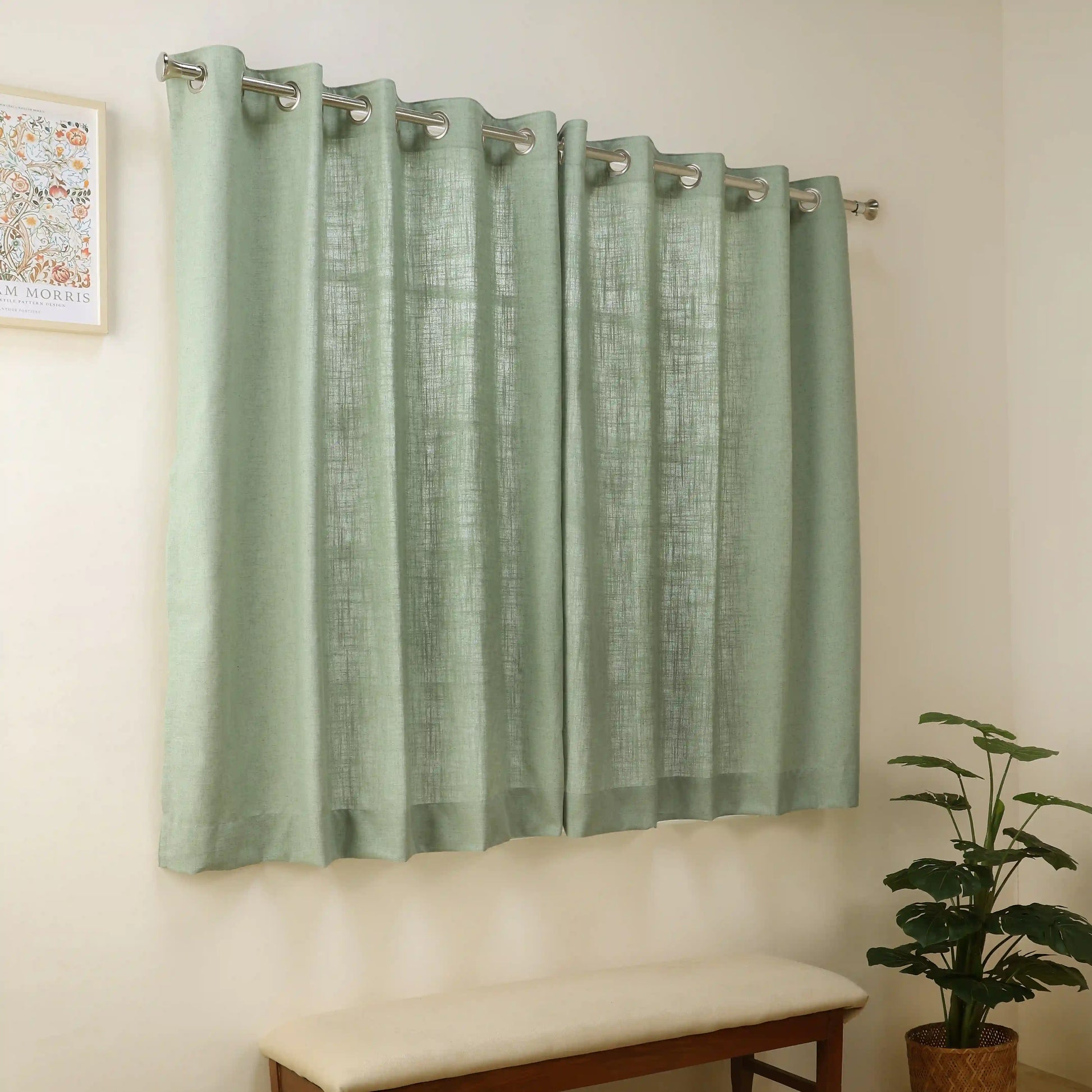 Paleto Set Of 2 Solid Readymade Curtains | Forest Days Sage / Window (5ft X 4.4ft)