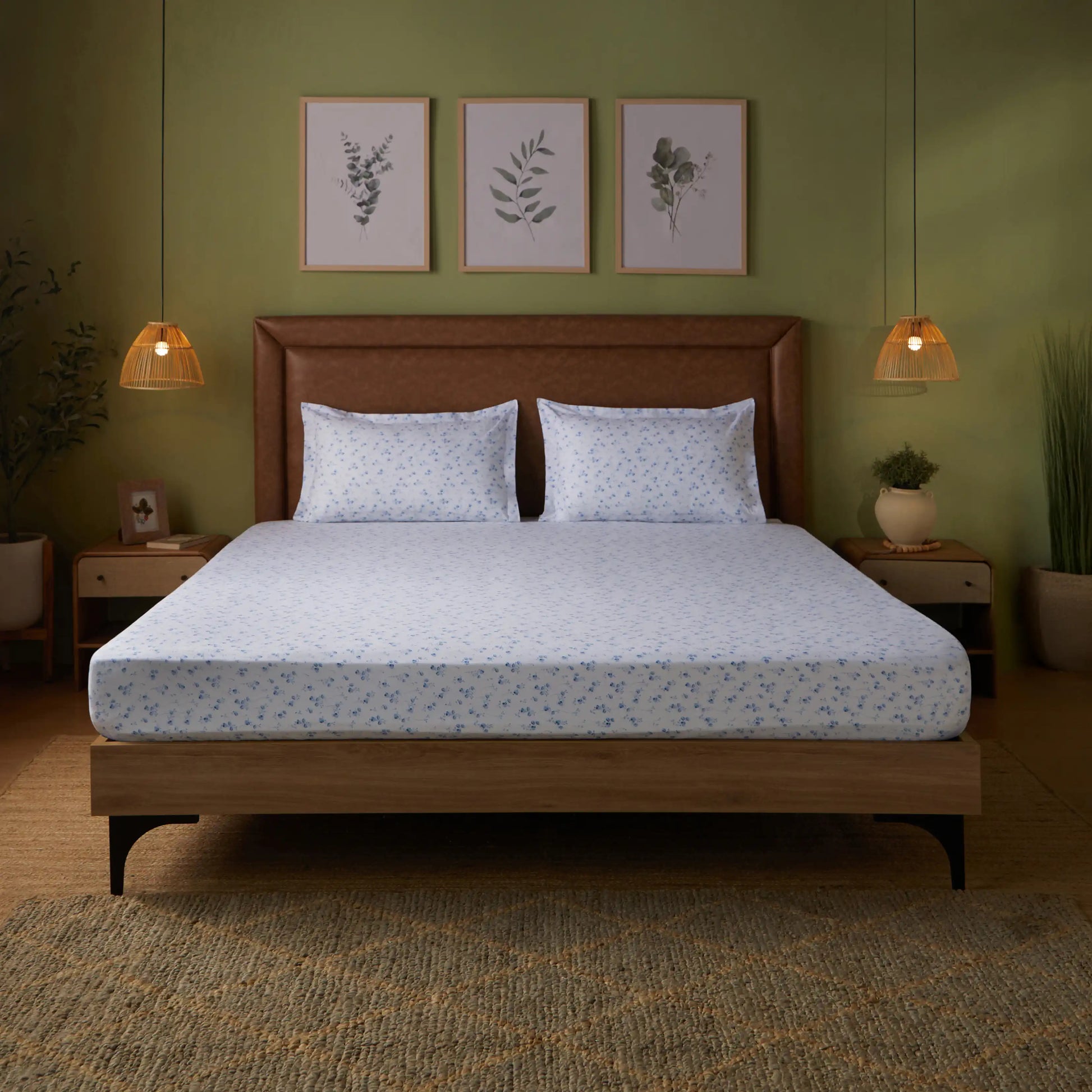 Bloomshire Classic | Everyday Charm Printed Cotton Bedsheet Set-Ocean Blue Ocean Blue / Queen