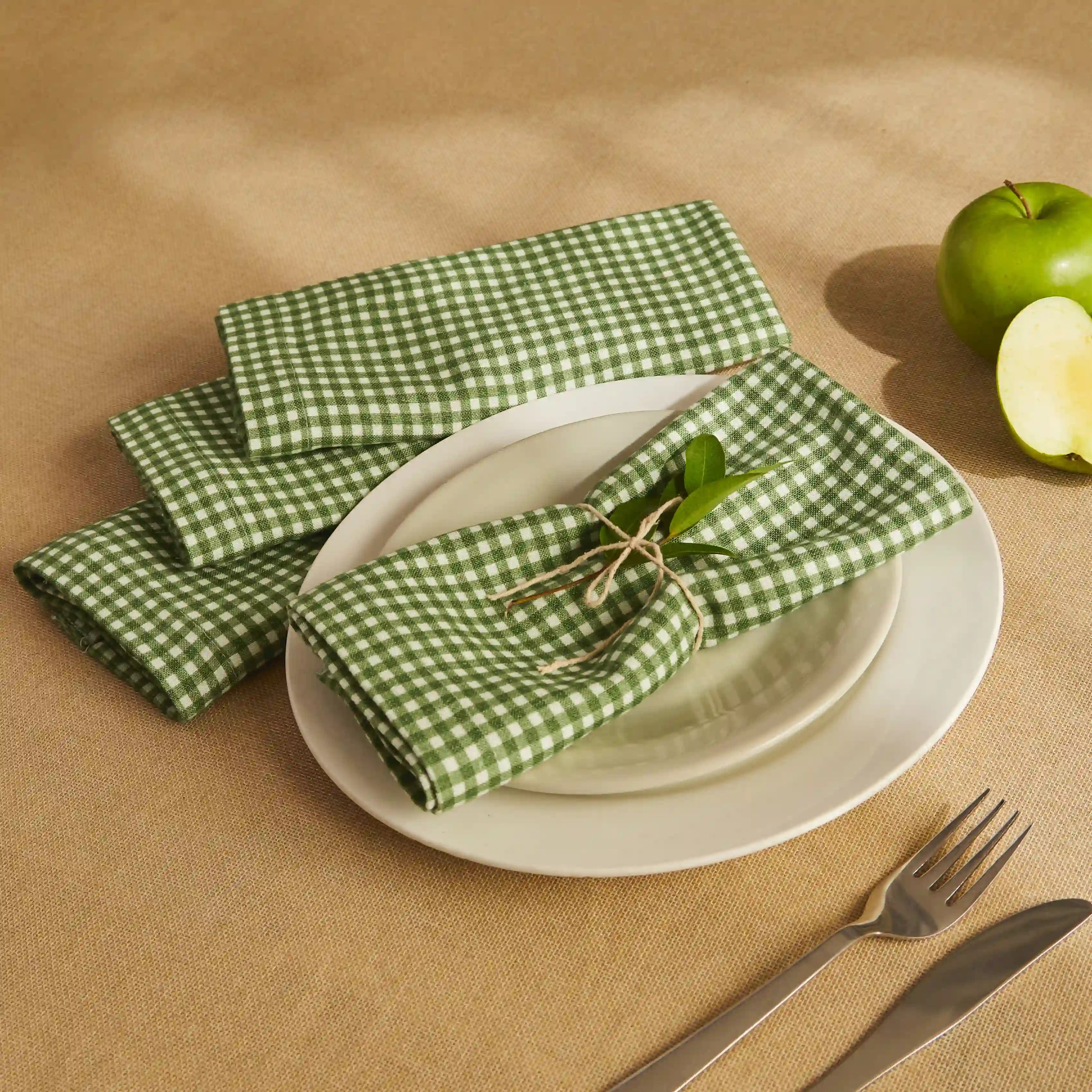 Nonna's Home 100% Cotton Table Napkin Set Small Rosemary Gingham / Pack of 4