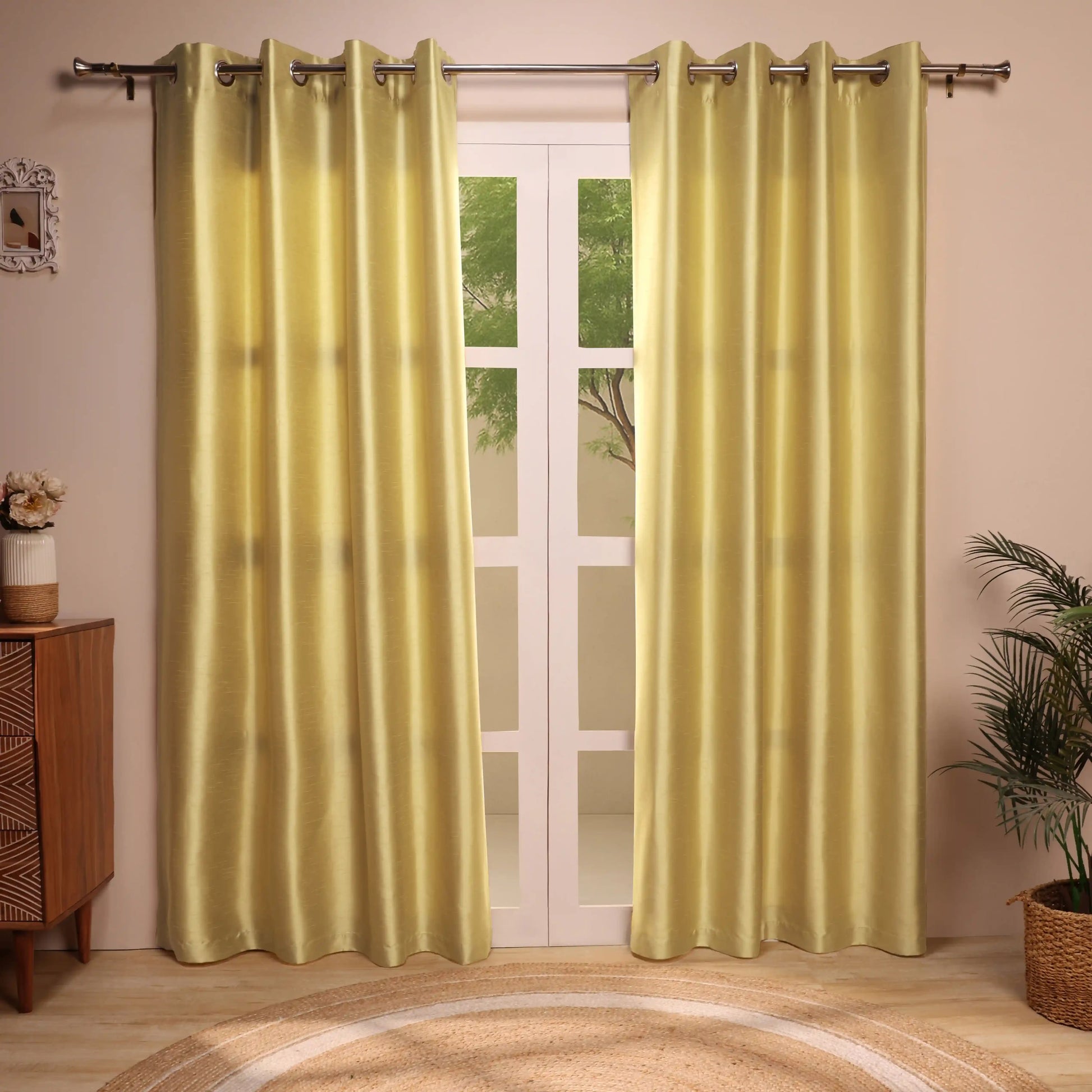 Paleto Set Of 2 Solid Readymade Curtains | Pure Hues Honey / Door (4.25ft X 7.22ft)