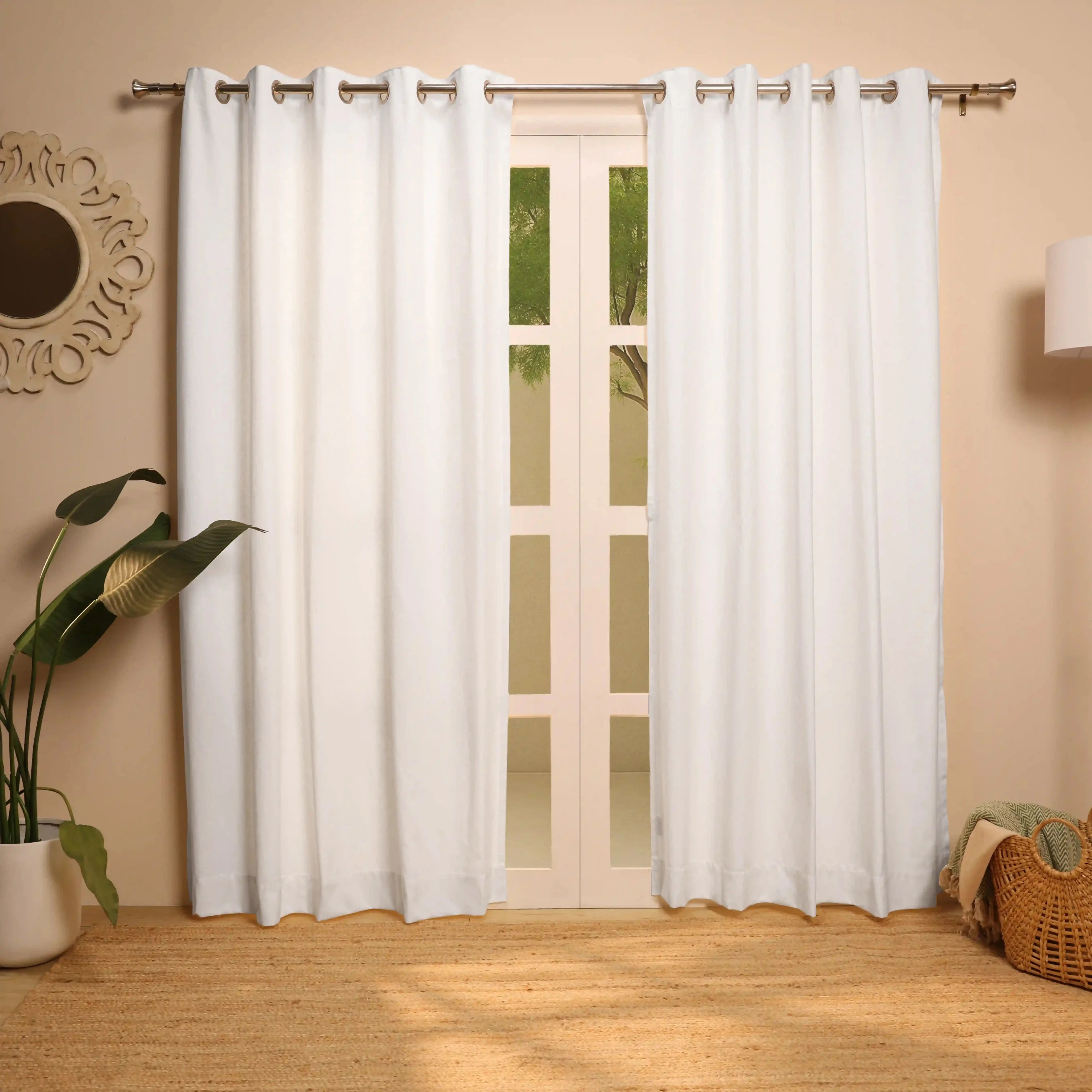 Paleto Set Of 2 Solid Readymade Curtains | Earthen Hues Vanilla / Door (7ft X 4.4ft)