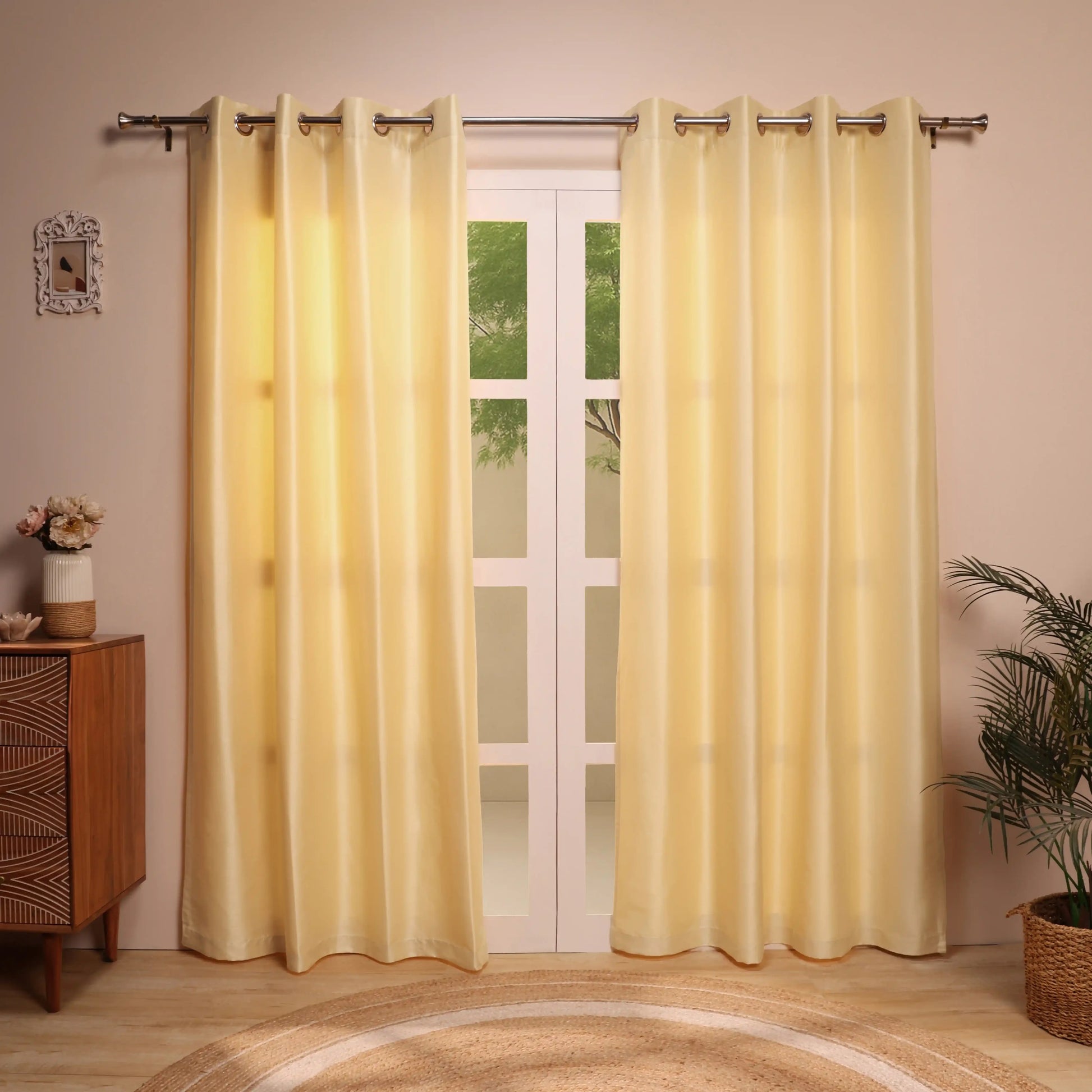 Paleto Set Of 2 Solid Readymade Curtains | Pure Hues Deep Sandstone / Door (4.25ft X 7.22ft)