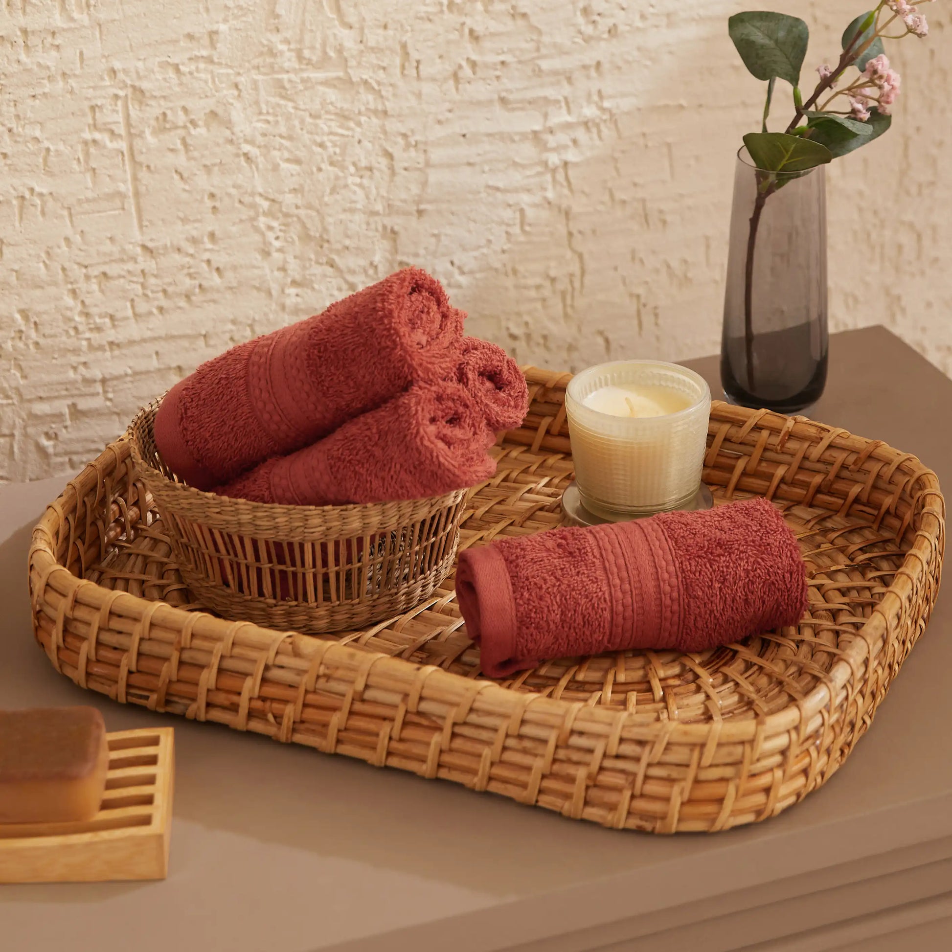 Paleto 100% Cotton Face Towel - Pack Of 4 Burnt Red / Face Towel (30cm x 30cm)