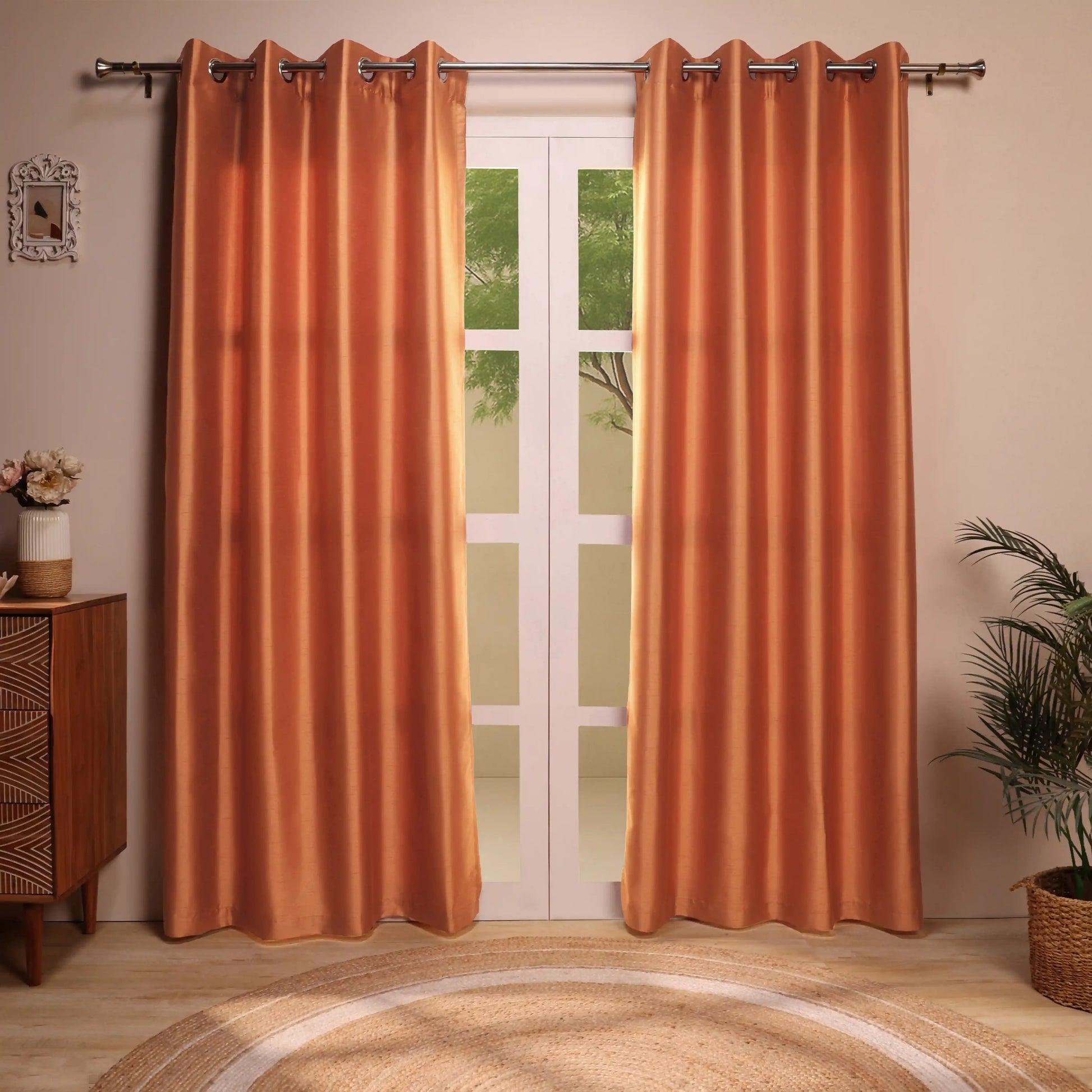 Paleto Set Of 2 Solid Readymade Curtains | Pure Hues Autumn Roast / Door (4.25ft X 7.22ft)