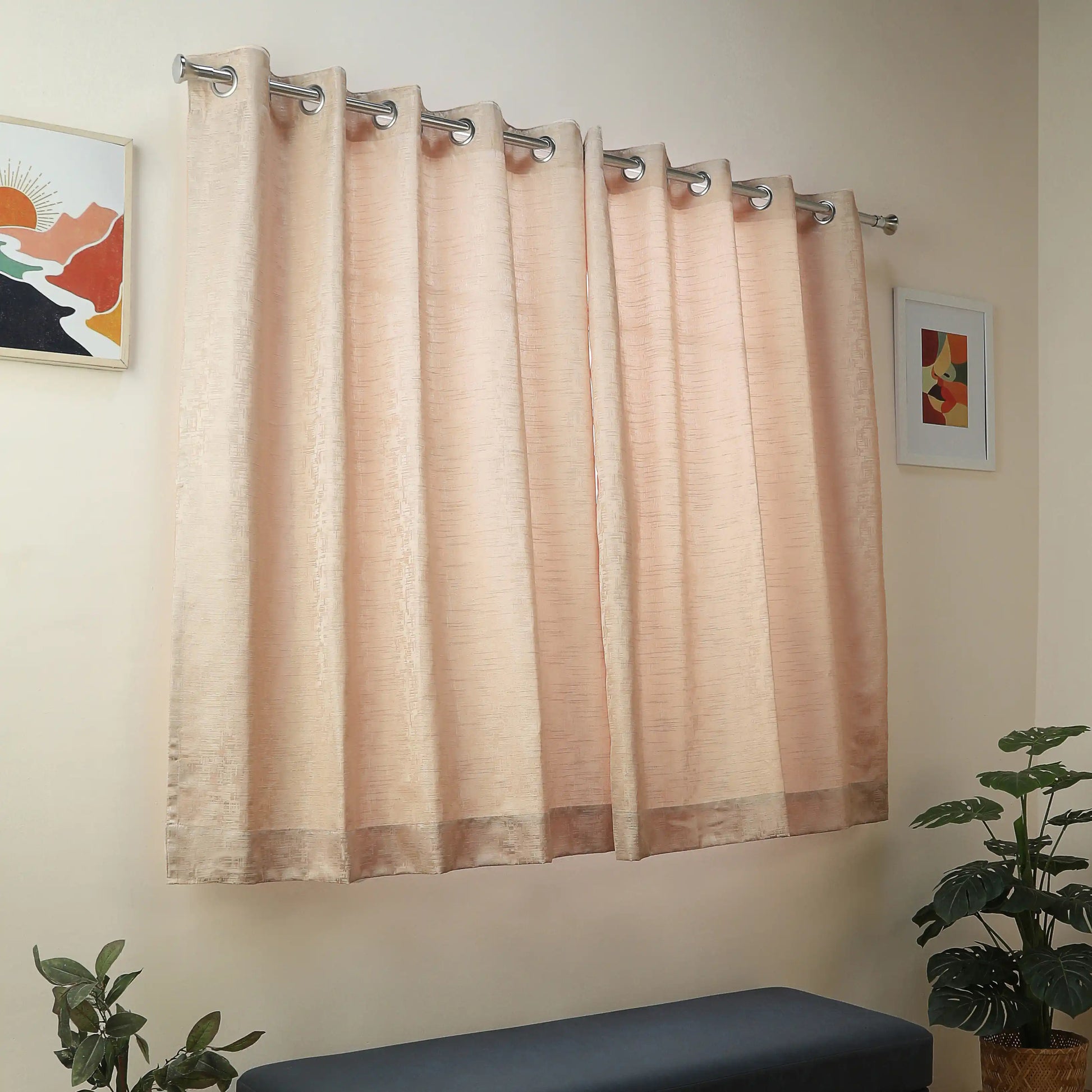 De Jacquard - Classic Set Of 2 Jacquard Readymade Curtains | Textured tales Blush / Window (5ft X 4.4ft)
