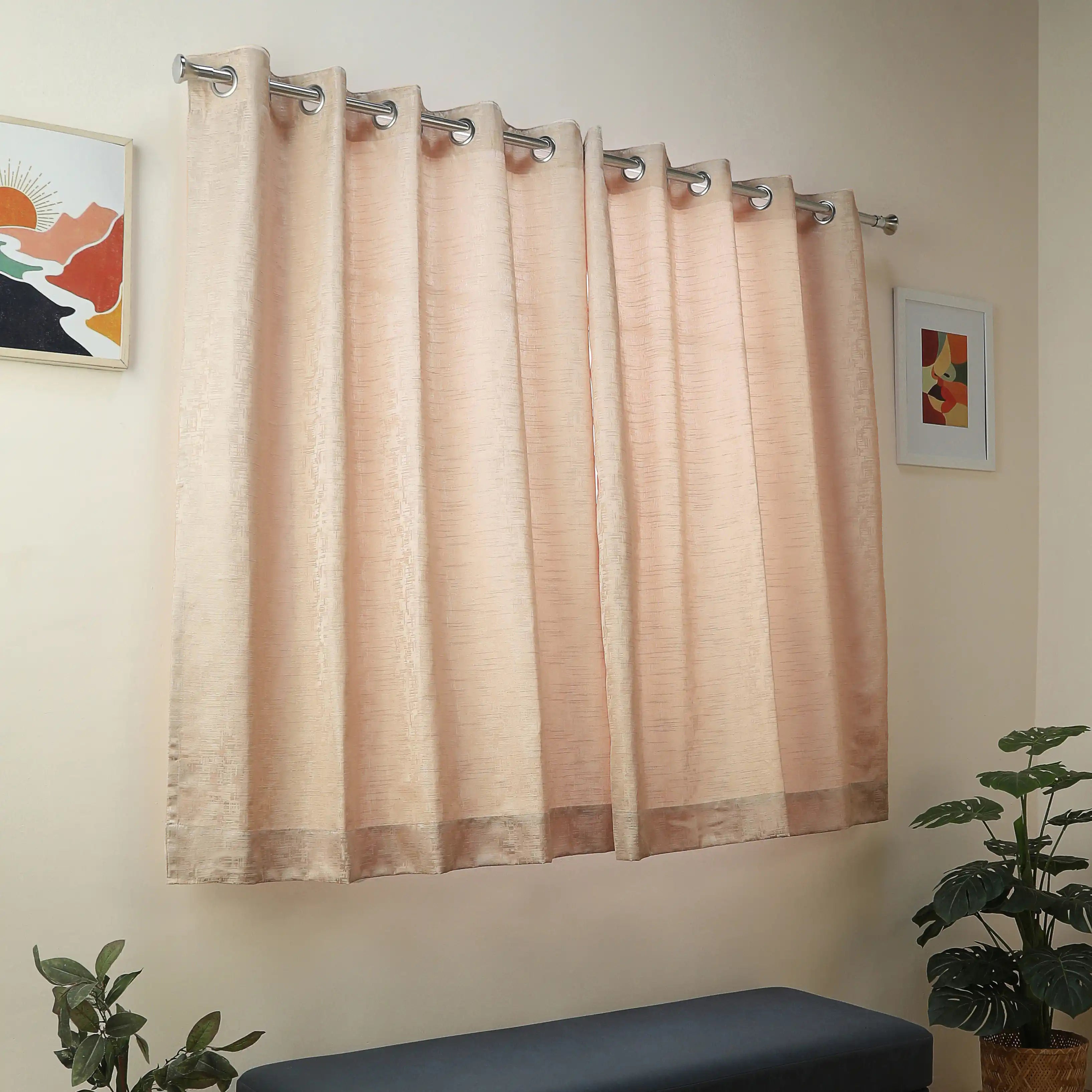 De Jacquard - Classic Set Of 2 Jacquard Readymade Curtains | Textured tales Blush / Window (5ft X 4.4ft)