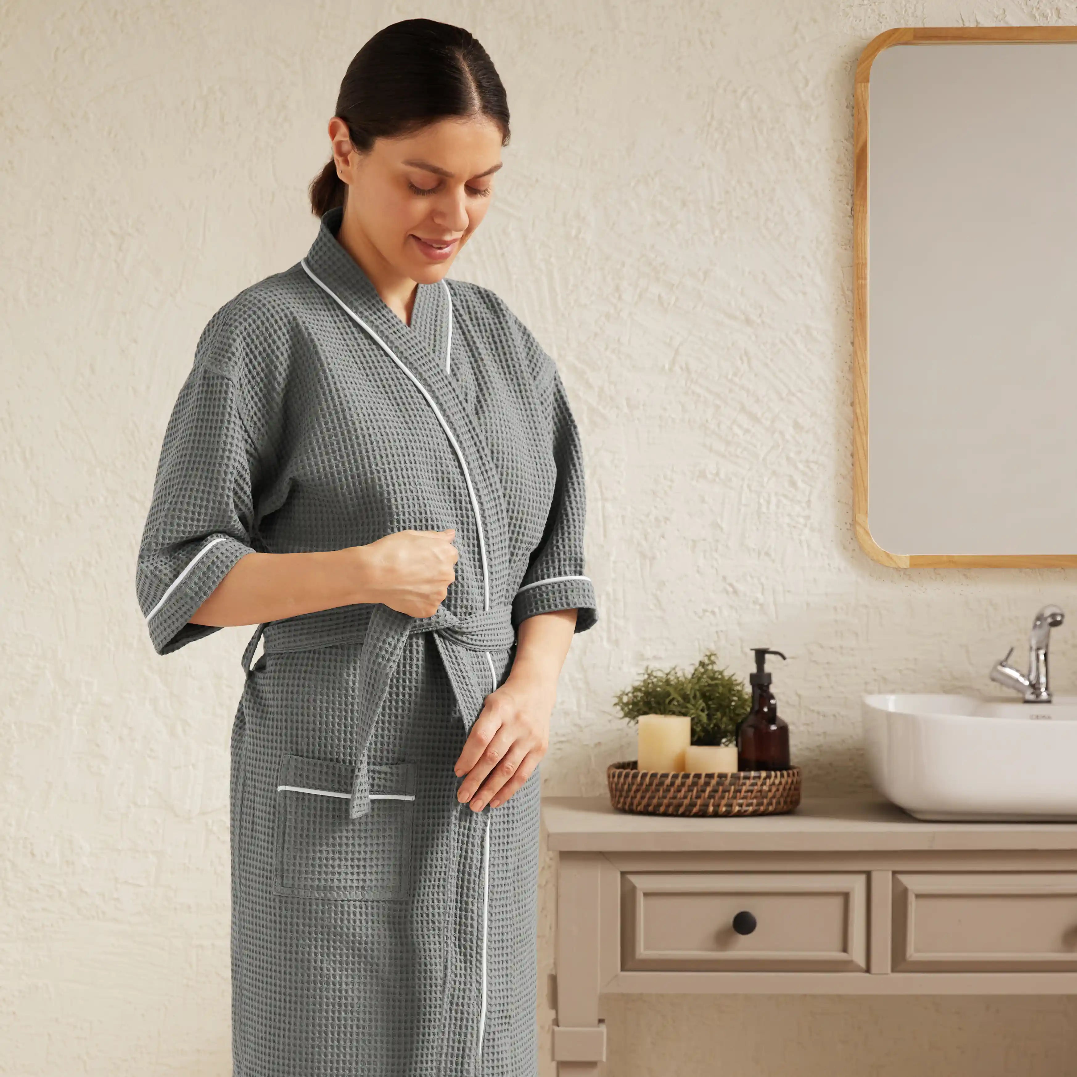 Pelushe 100% Cotton Bathrobe Grey / Medium