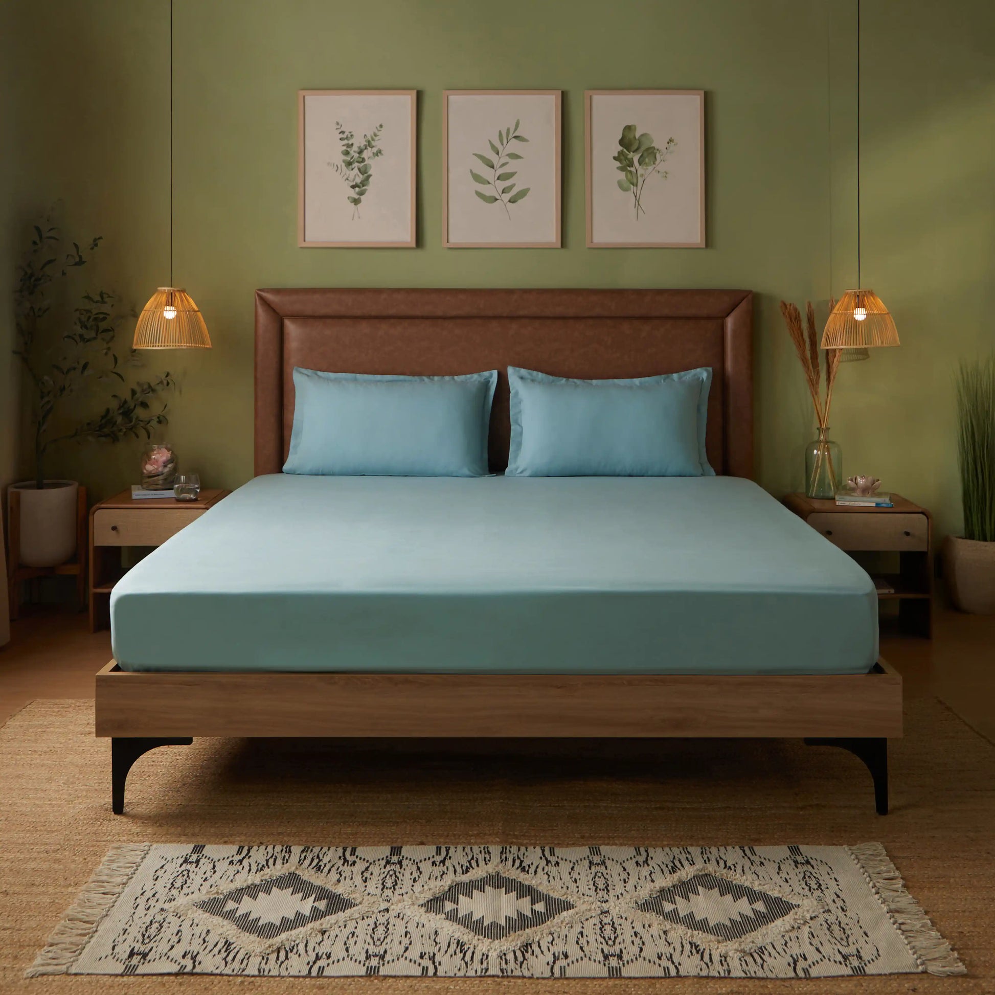 Paleto | Everyday Hues Solid Dyed Cotton Fitted Sheet Set-Blue Sky Blue Sky / Queen