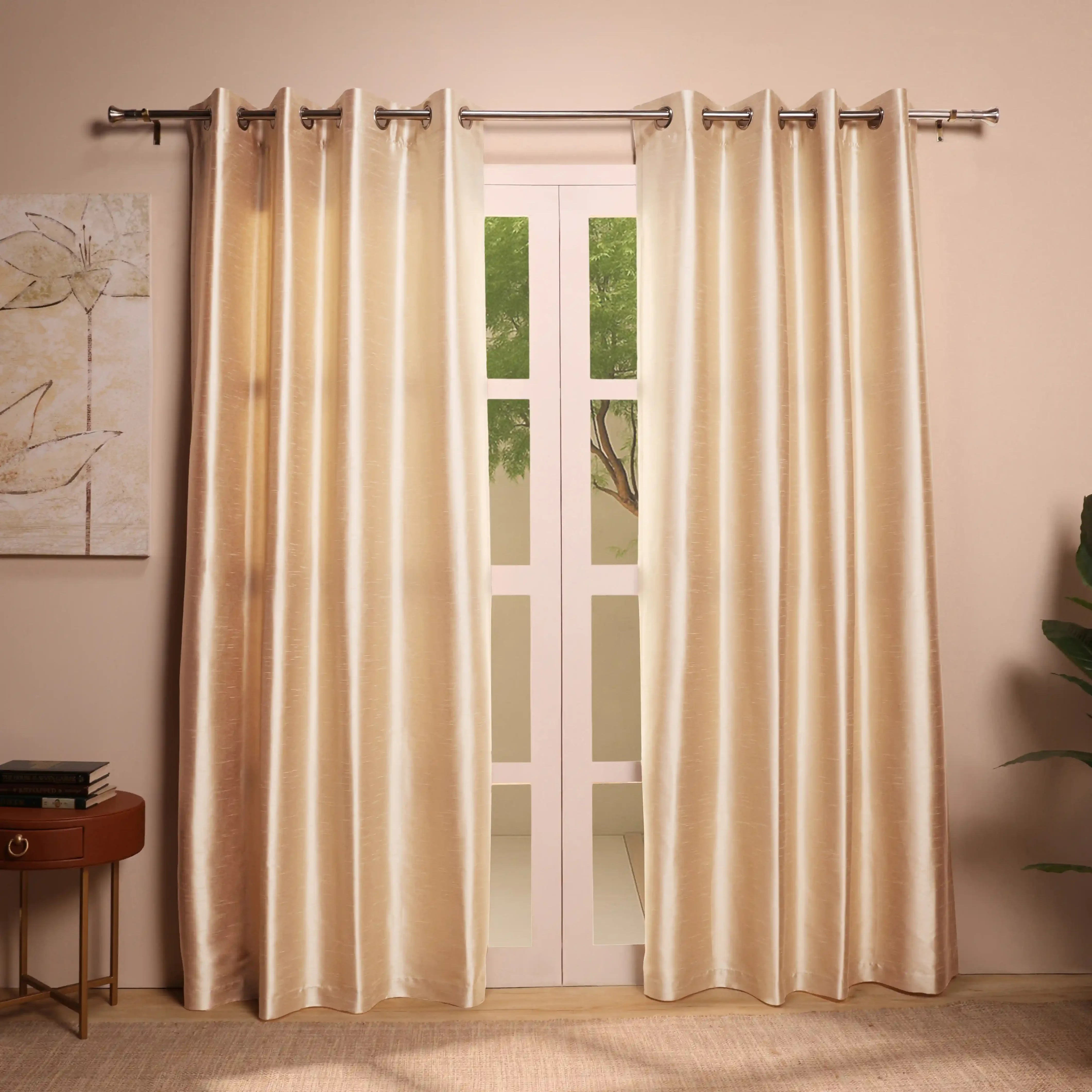 Paleto Set Of 2 Solid Readymade Curtains | Pure Hues Caramel / Door (4.25ft X 7.22ft)