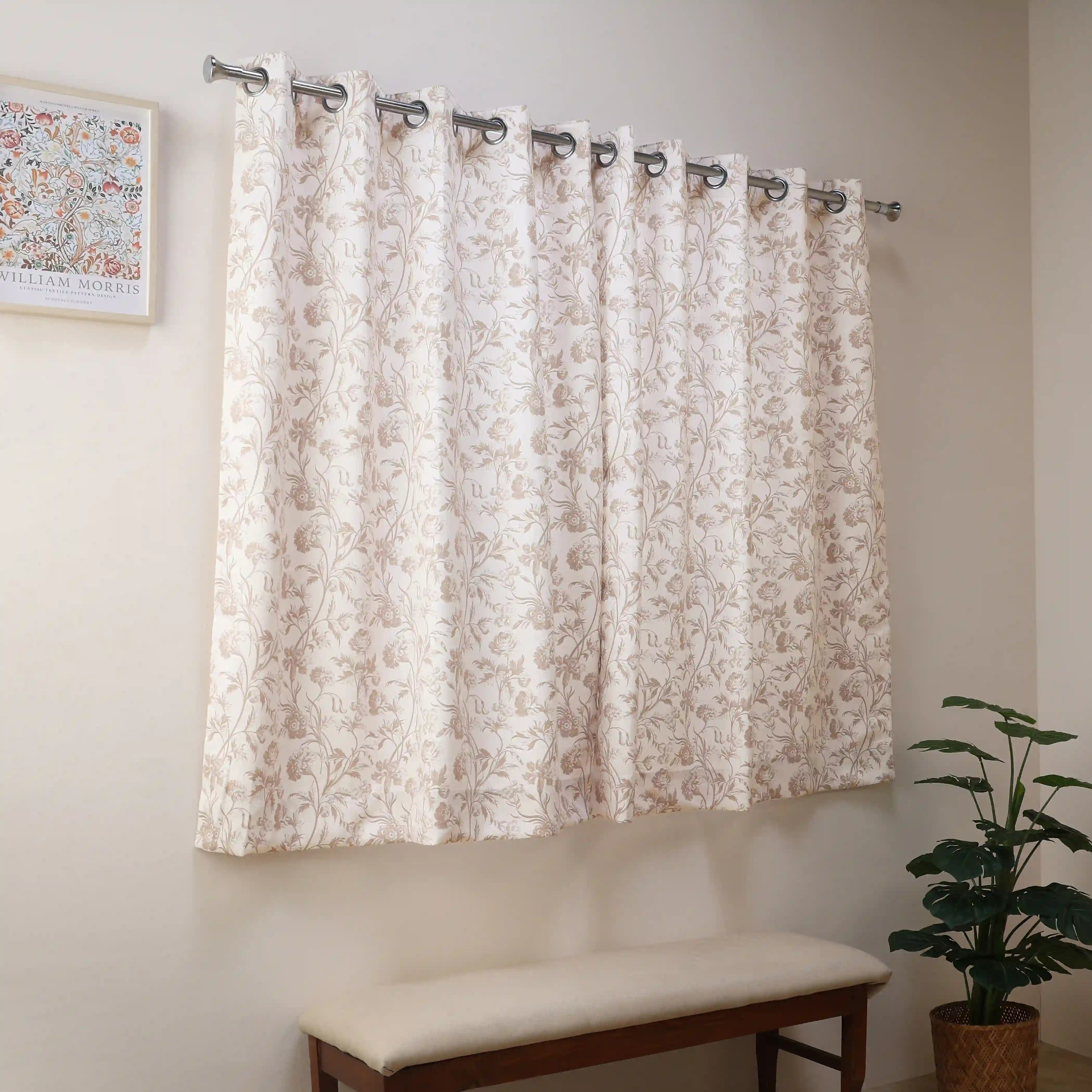 Bloomshire Classic Set Of 2 Printed Readymade Curtains | Shadow Bloom Walnut / Window (5ft X 4.4ft)