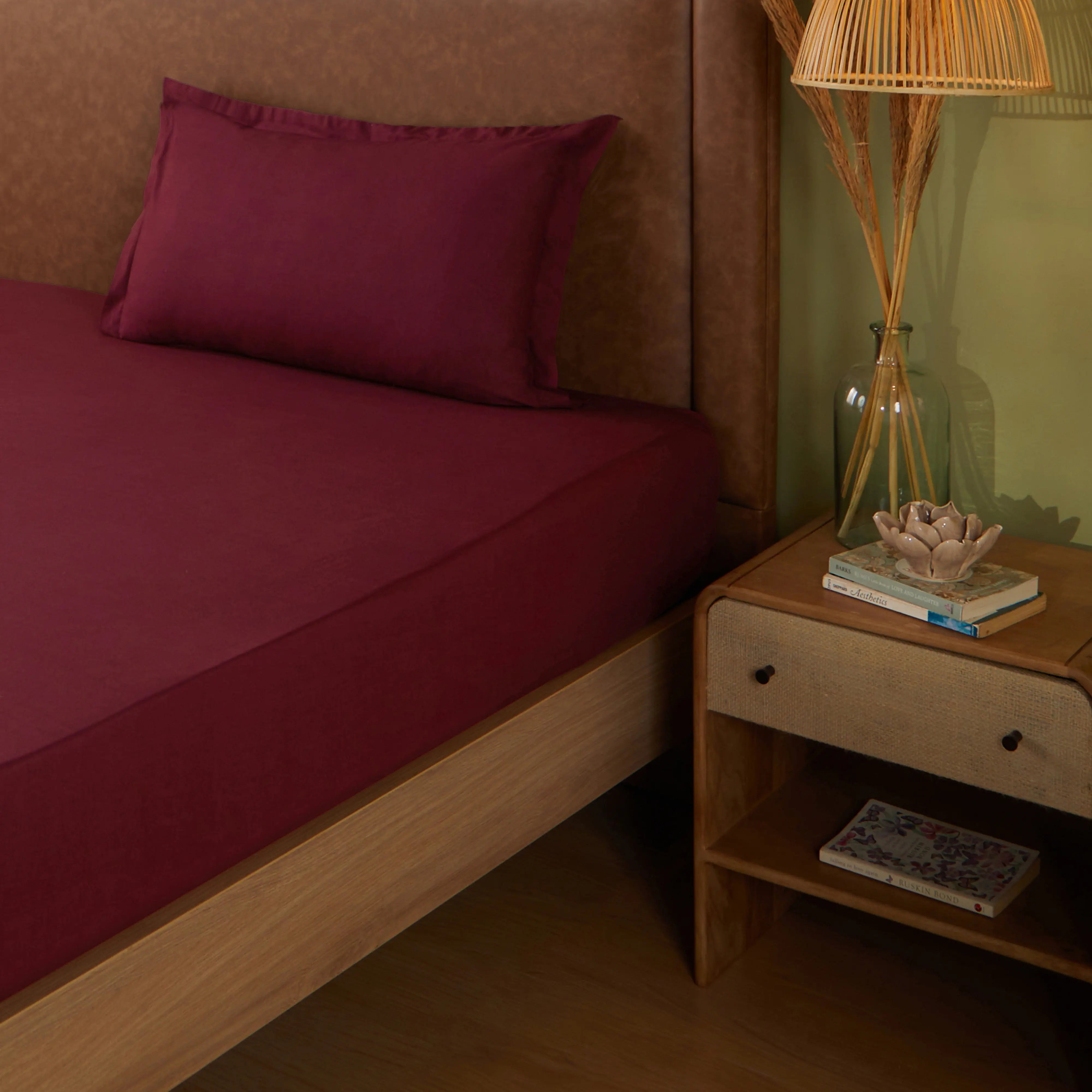 Paleto | Everyday Hues Solid Dyed Cotton Bedsheet Set-Windsor Wine Windsor Wine / Single