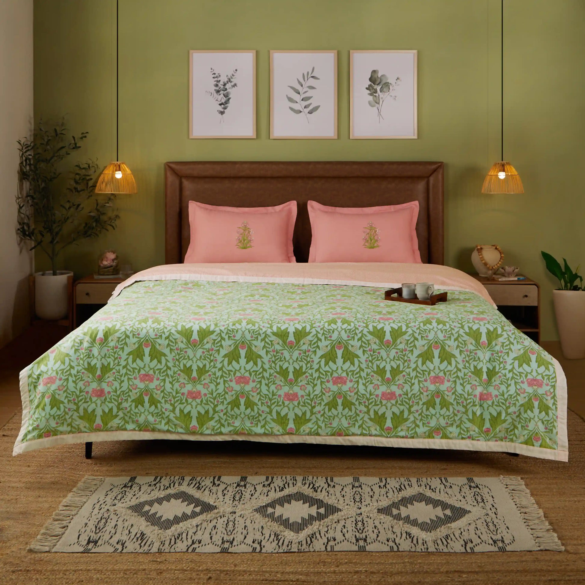 Chippa Lane | Contemporary Indian Print Design Reversible Dohar with Super Soft Flannel Layering-Sage Mint Sage Mint / Double
