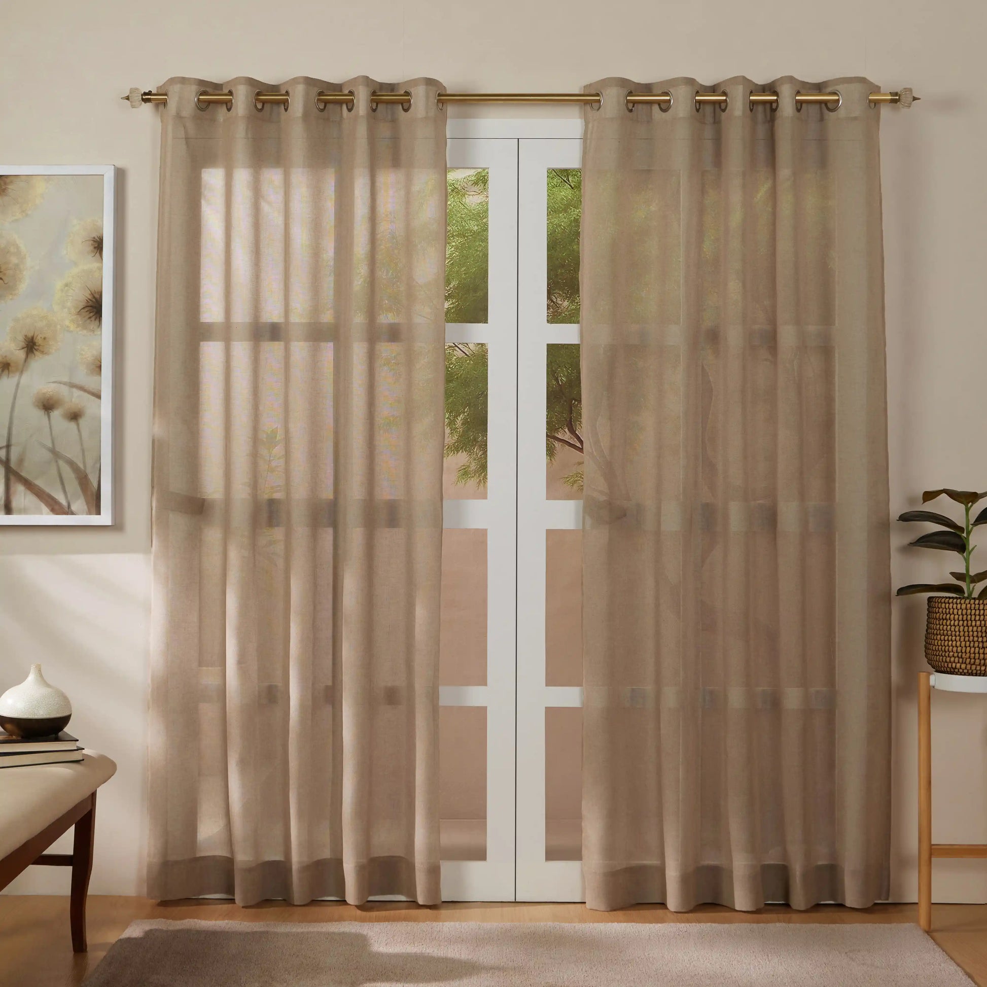 Velina Set Of 2 Sheer Readymade Curtains | 
Sand & Shadow Mink / Door (7ft X 4.4ft)
