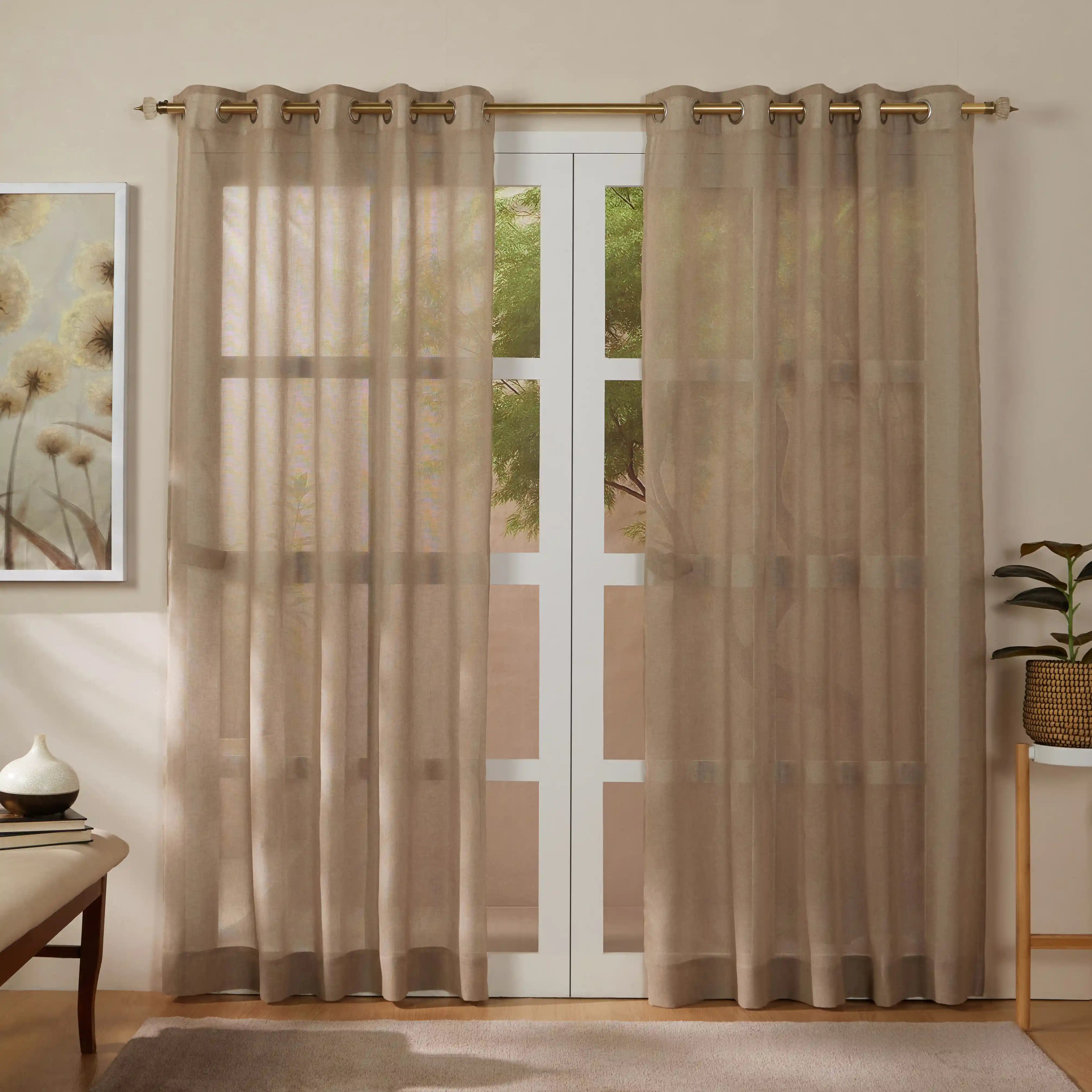 Velina Set Of 2 Sheer Readymade Curtains | 
Sand & Shadow Mink / Door (7ft X 4.4ft)