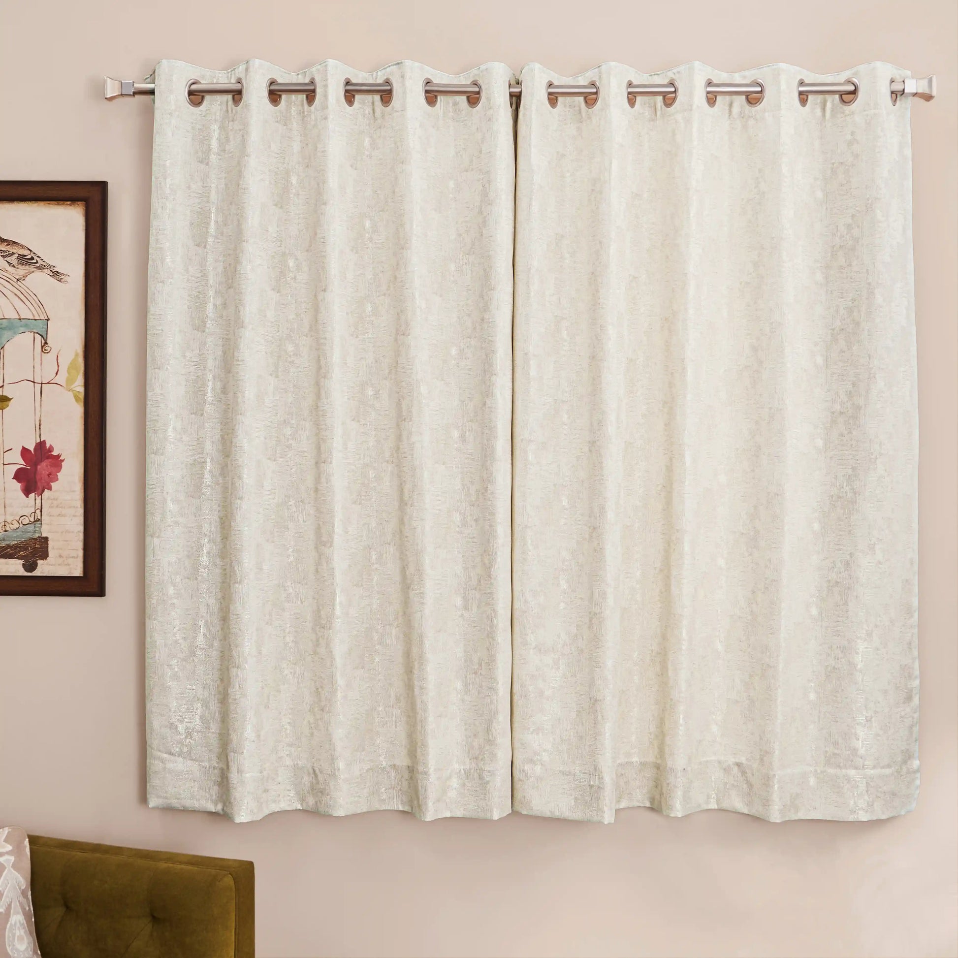 De Jacquard - Luxe Set Of 2 Jacquard Readymade Curtains | Eternal Imprint Blush / Window (5ft X 4.4ft)