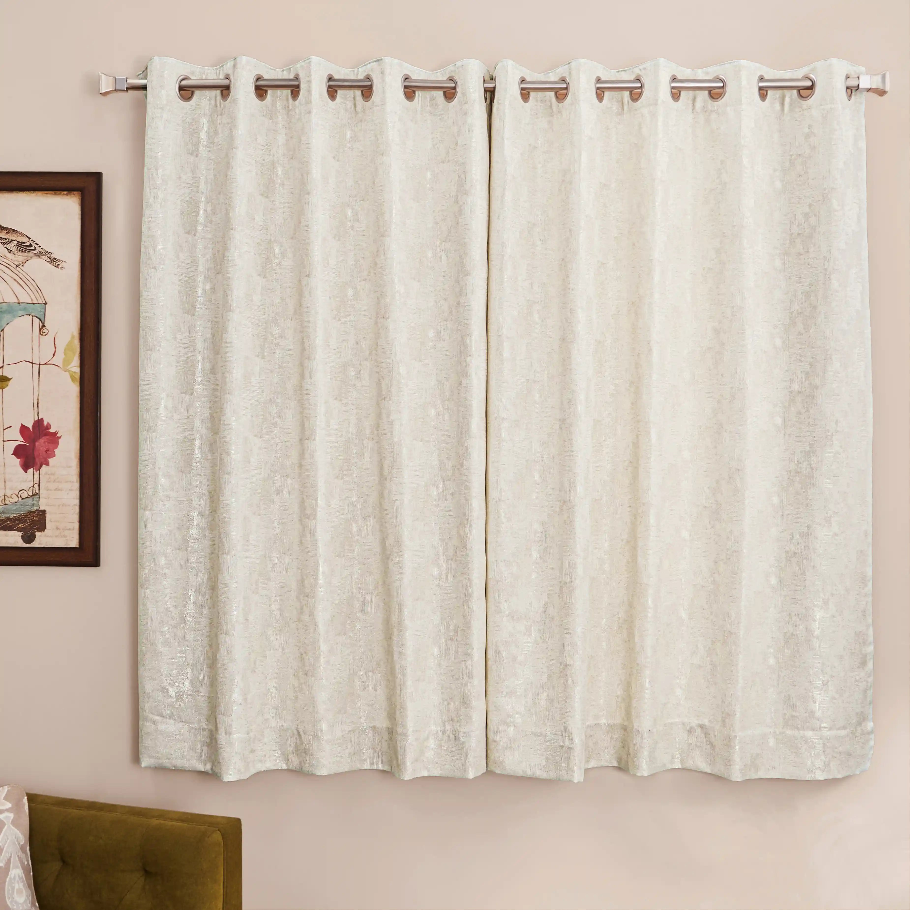 De Jacquard - Luxe Set Of 2 Jacquard Readymade Curtains | Eternal Imprint Blush / Window (5ft X 4.4ft)