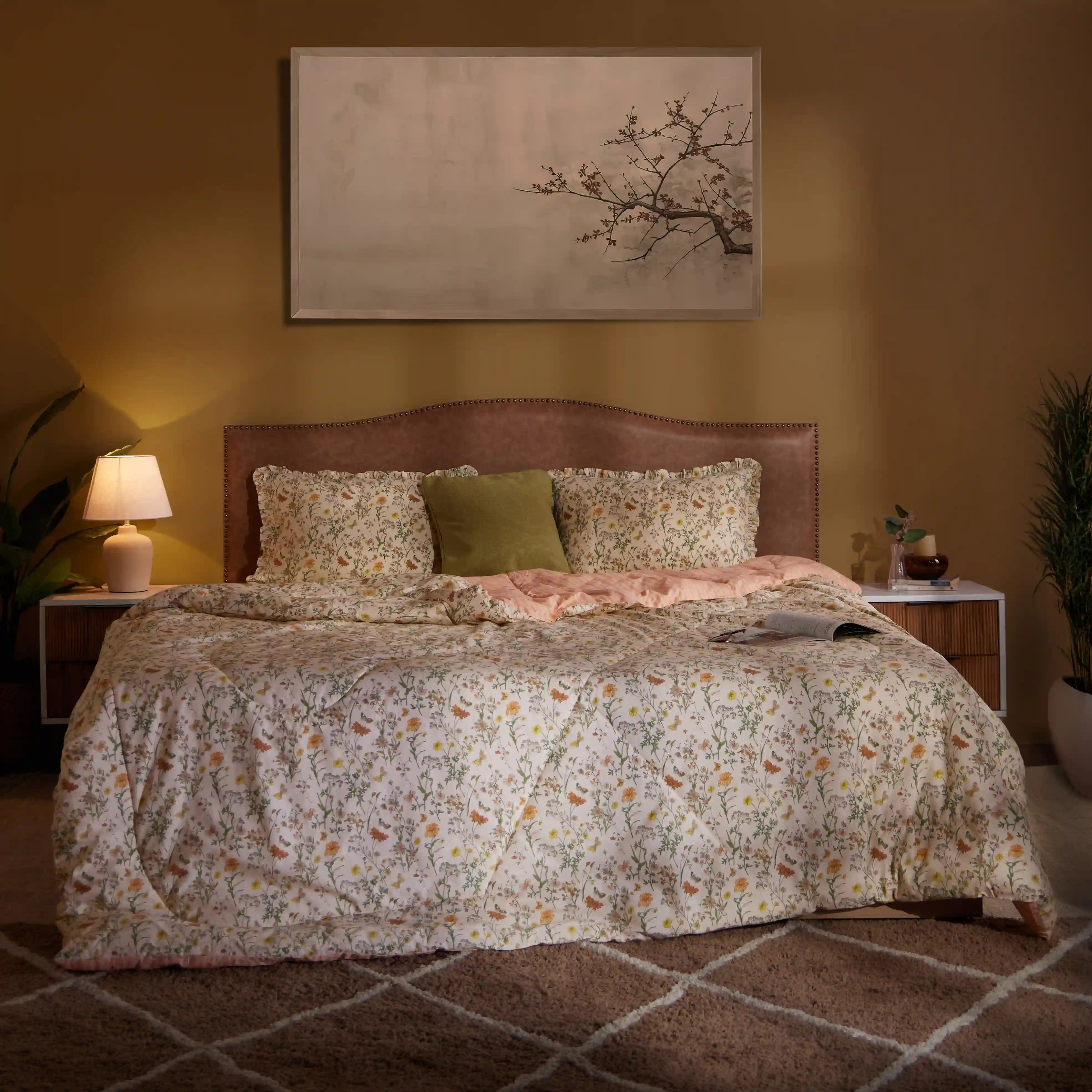 Bloomshire Luxe Printed Comforter-120gsm-Mustard Mustard / Double