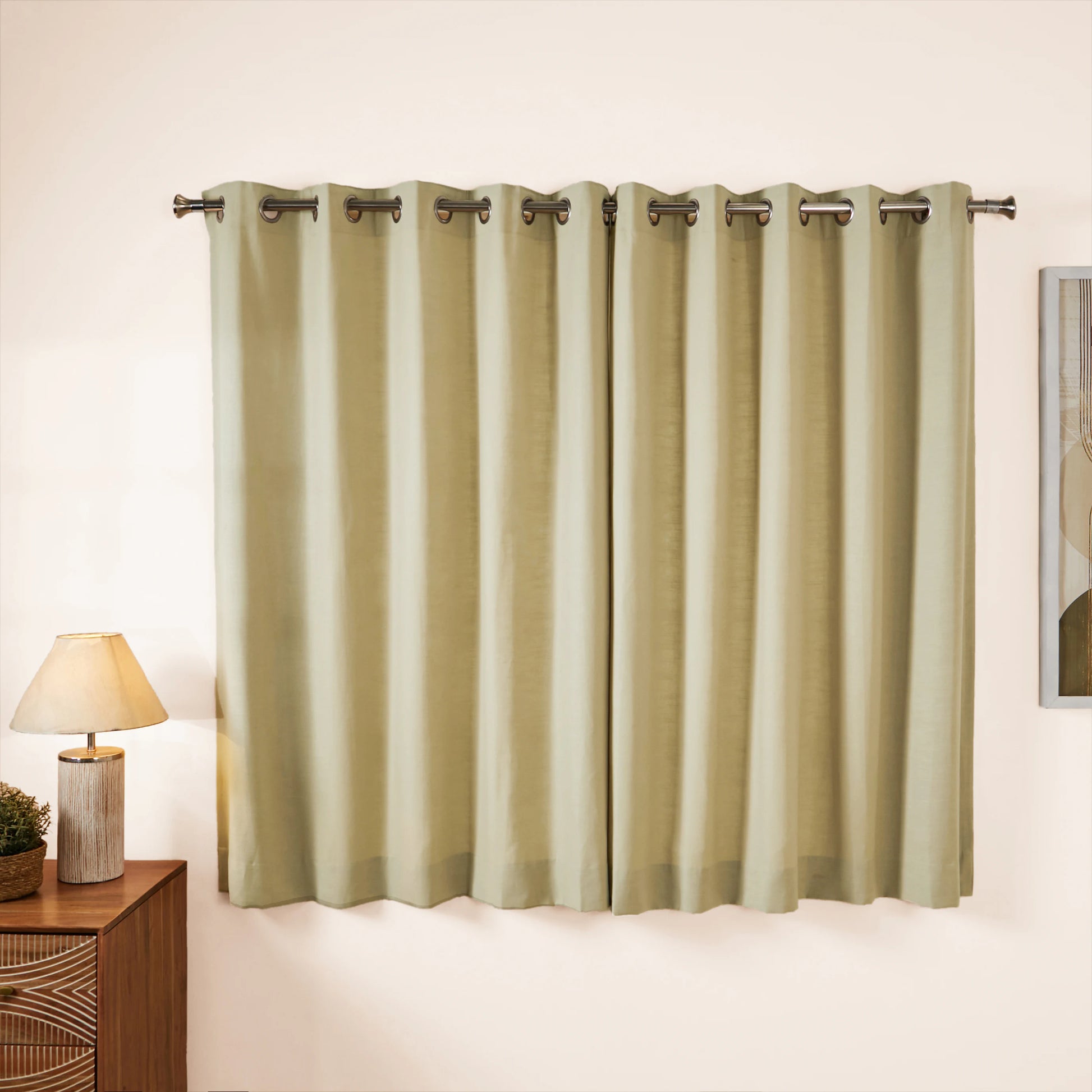 Paleto Set Of 2 Solid Readymade Curtains | Earthen Textures Hazel / Window (5ft X 4.4ft)