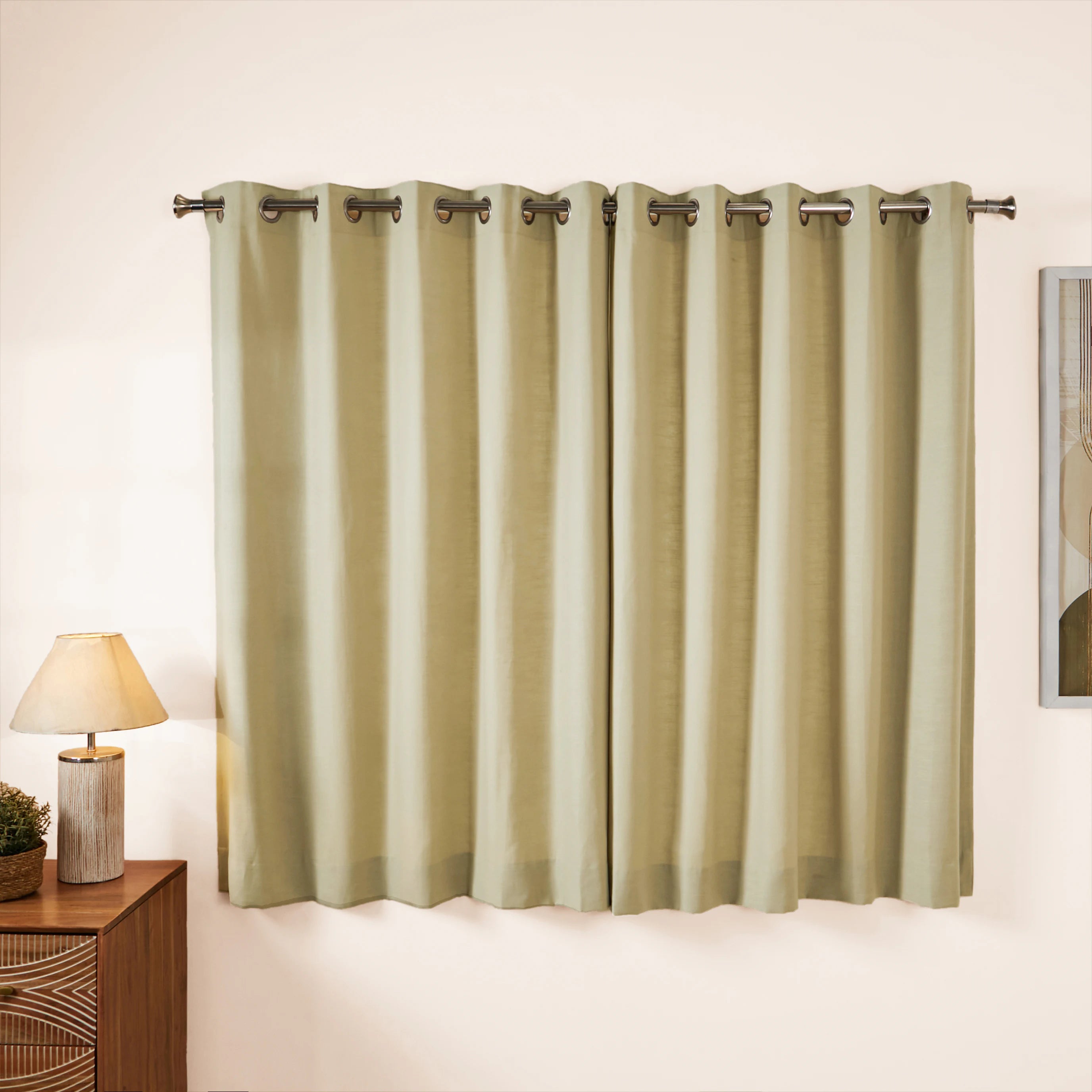 Paleto Set Of 2 Solid Readymade Curtains | Earthen Textures Hazel / Window (5ft X 4.4ft)