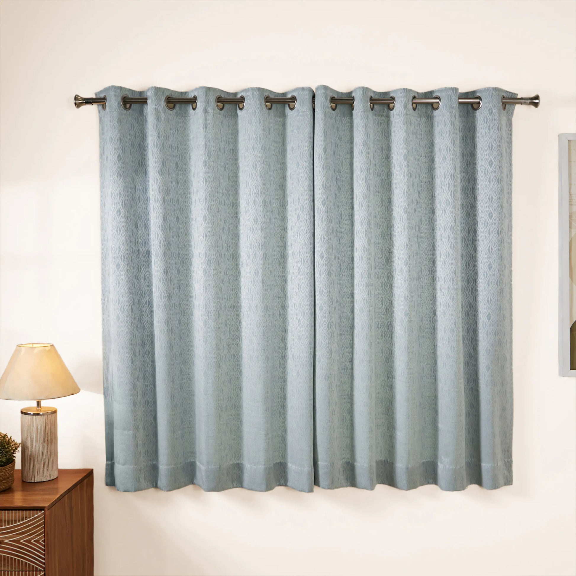 De Jacquard - Classic Set Of 2 Jacquard Readymade Curtains | Cozy Diamonds Sky / Window (5ft X 4.4ft)