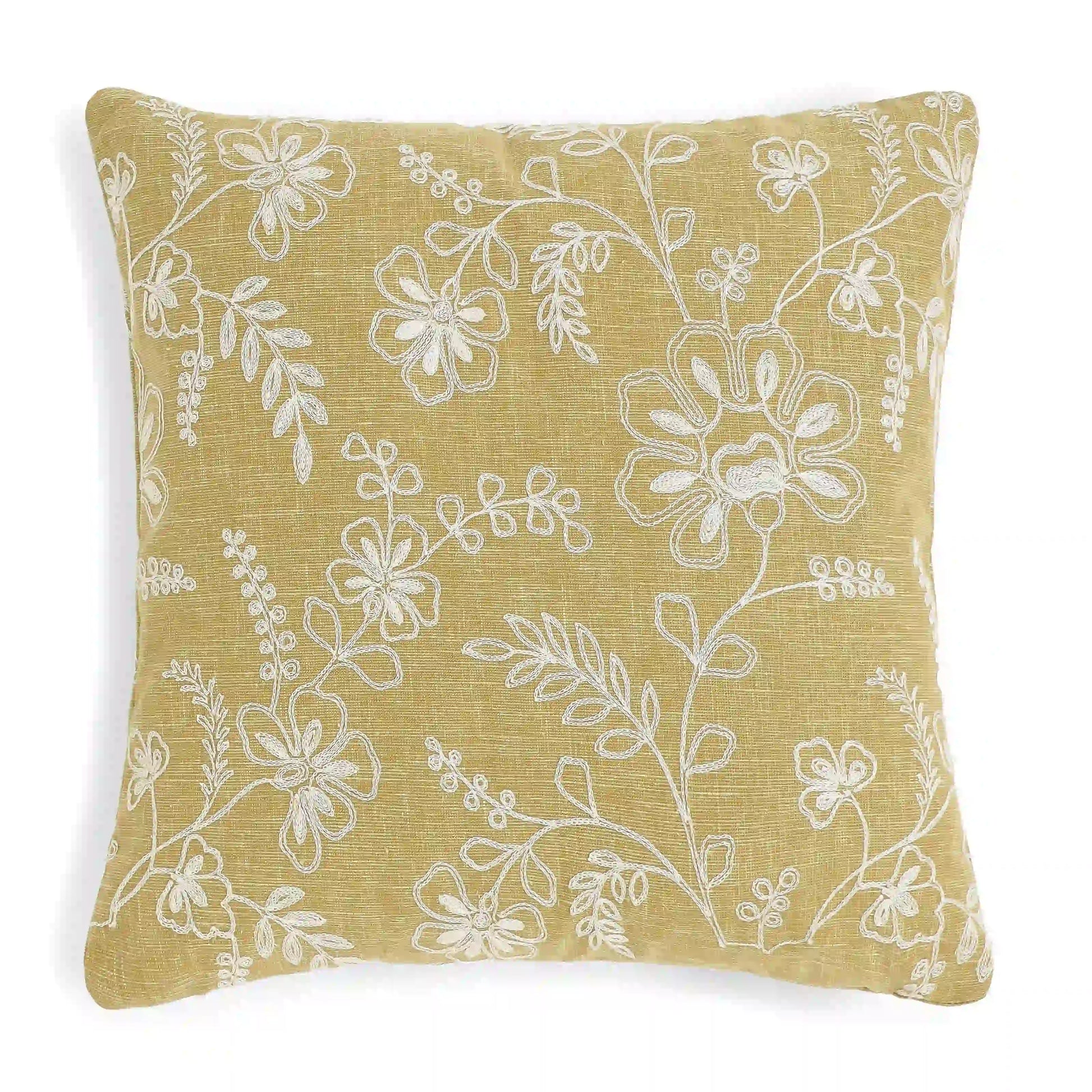 Vissencia Embroidered Cushion Cover | Floral Threads Moss / Cushion Cover (51cm x 51cm)