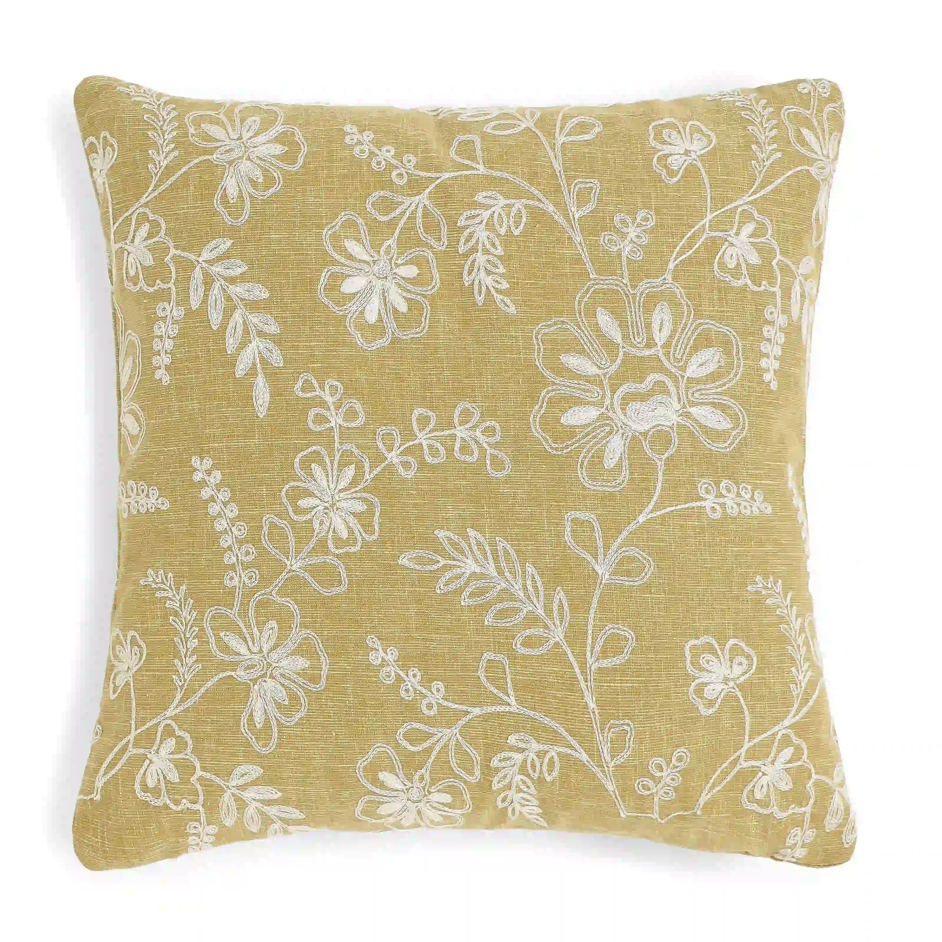 Vissencia Embroidered Cushion Cover | Floral Threads Moss / Cushion Cover (51cm x 51cm)