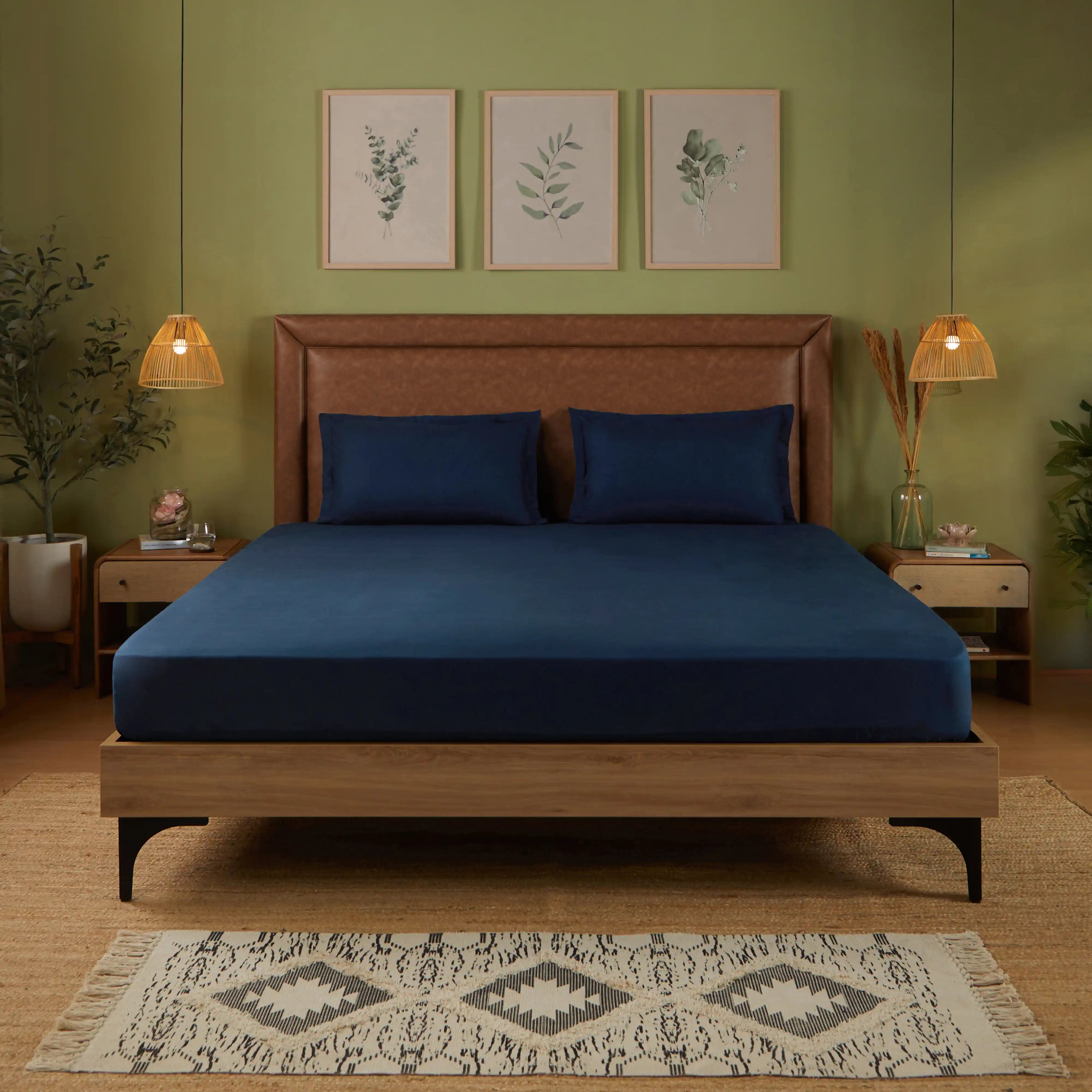 Paleto | Everyday Hues Solid Dyed Cotton Fitted Sheet Set-Navy Navy / King