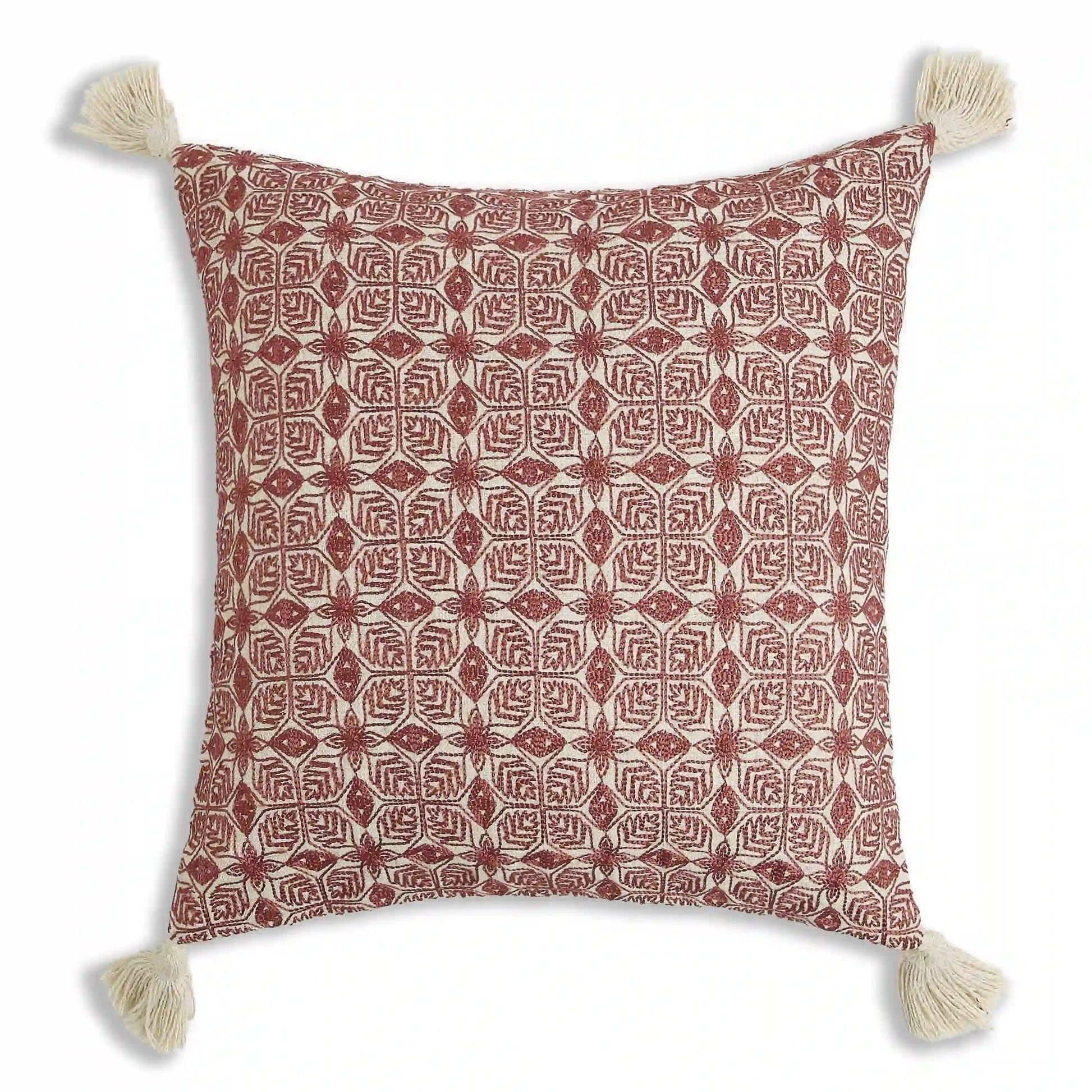 Espricia Embroidered Cushion Cover | Jharokha Scarlet Blaze / Cushion Cover (41cm x 41cm)