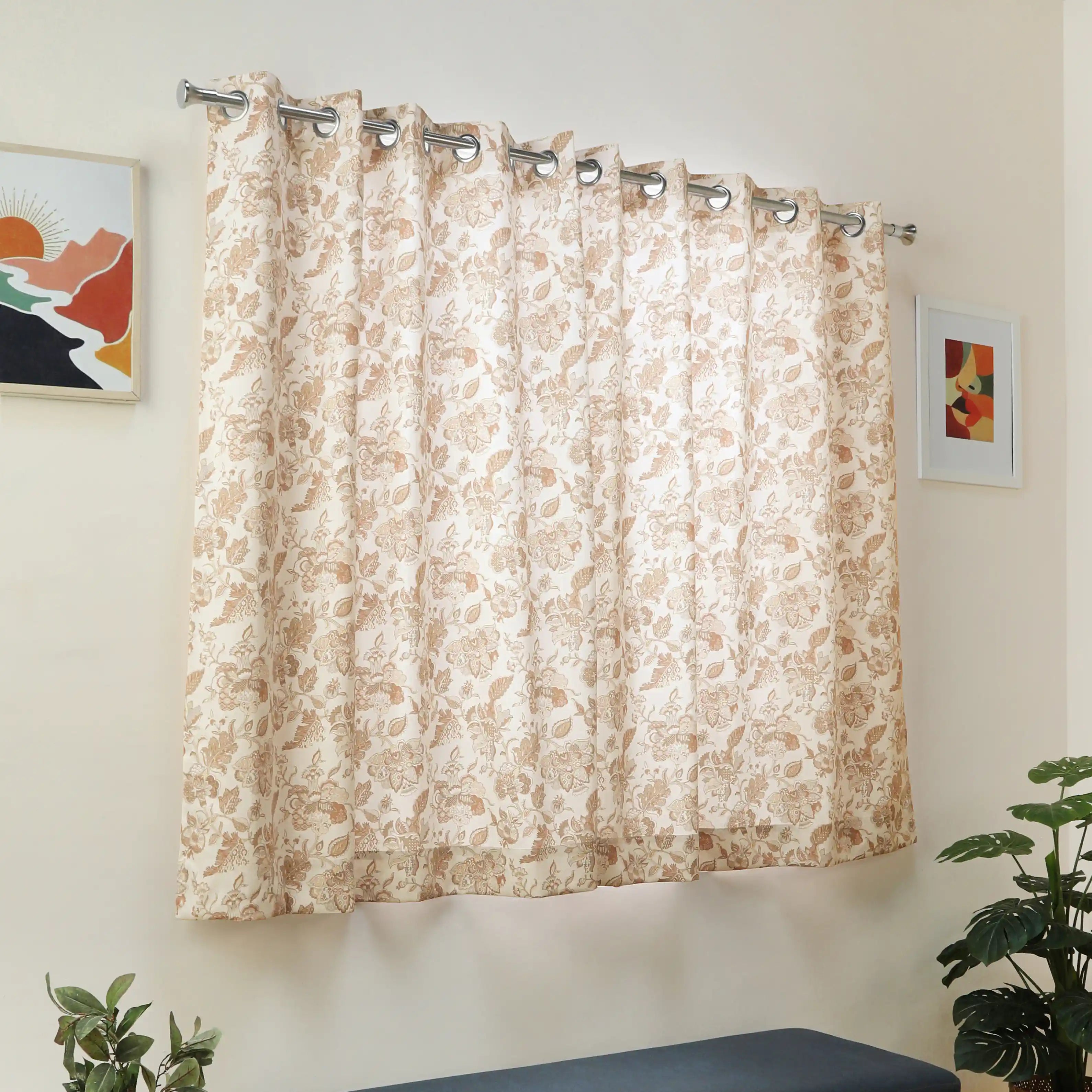 Bloomshire Classic Set Of 2 Printed Readymade Curtains | Classic Chintz Sand / Window (5ft X 4.4ft)
