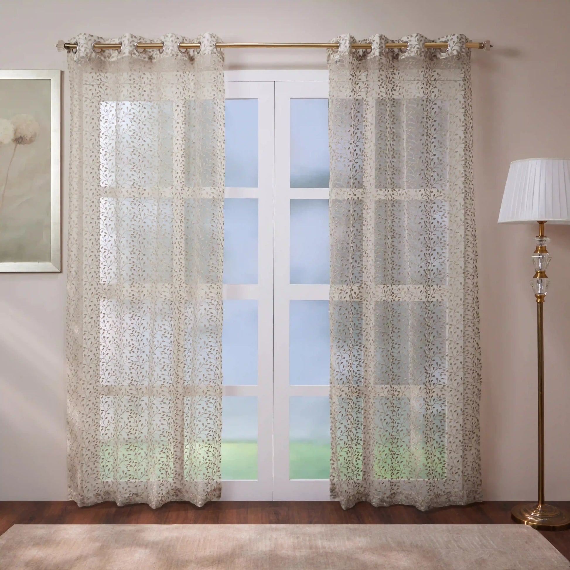 Velina Set Of 2 Embroidered Sheer Readymade Curtains | Threaded Story Soft Mocha / Door (3.60ft X 7.22ft)