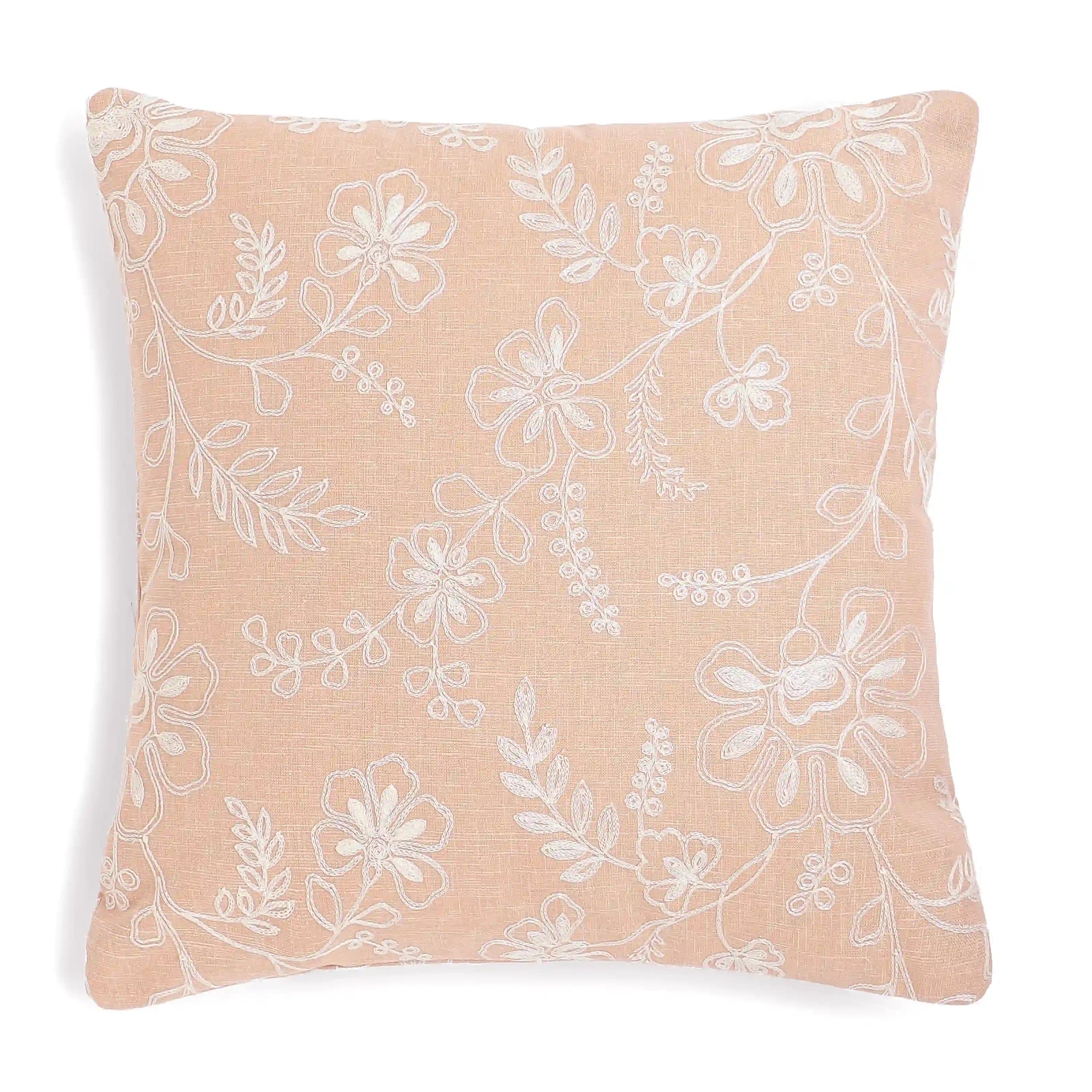 Vissencia Embroidered Cushion Cover | Floral Threads Peach / Cushion Cover (41cm x 41cm)