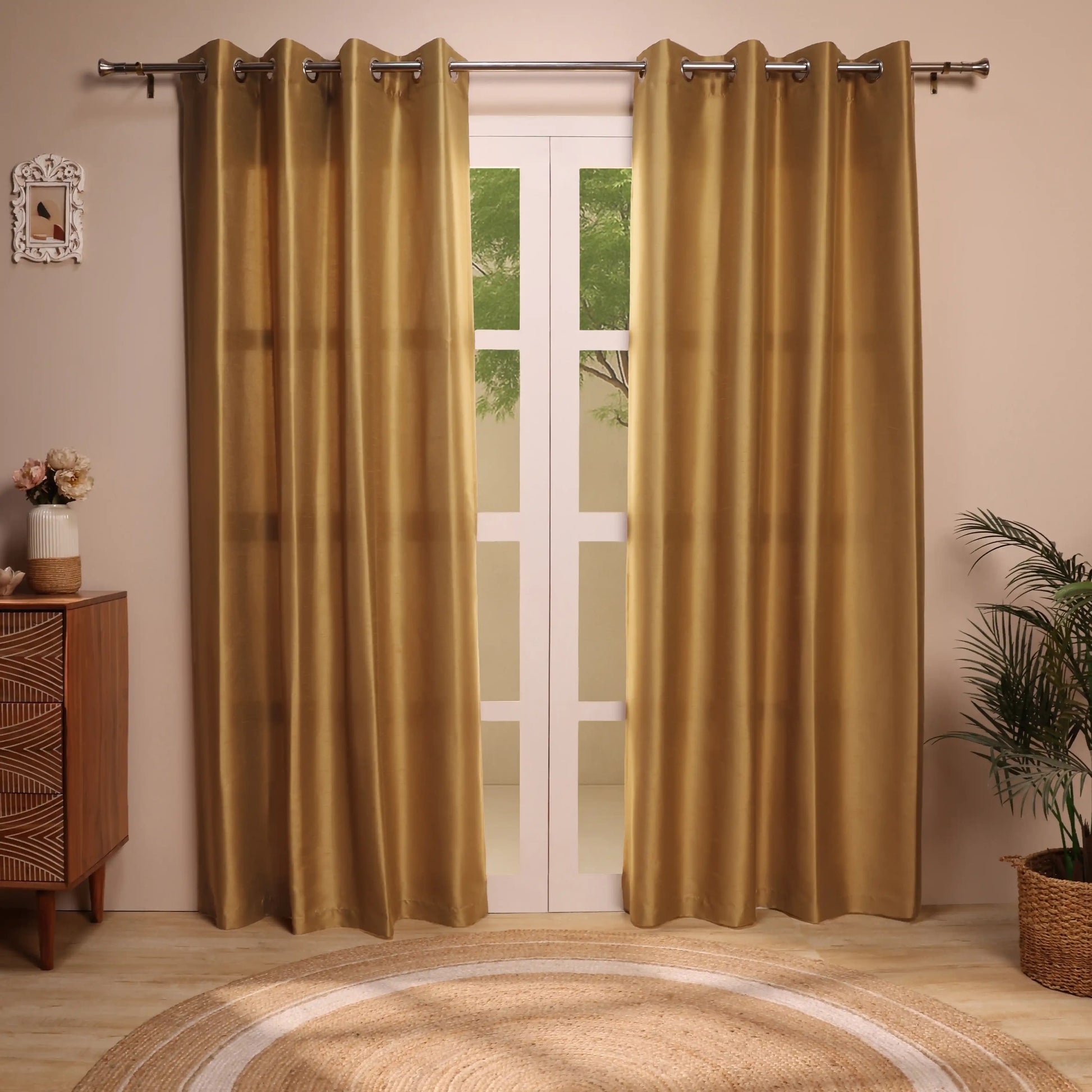Paleto Set Of 2 Solid Readymade Curtains | Pure Hues Ochre / Door (4.25ft X 7.22ft)