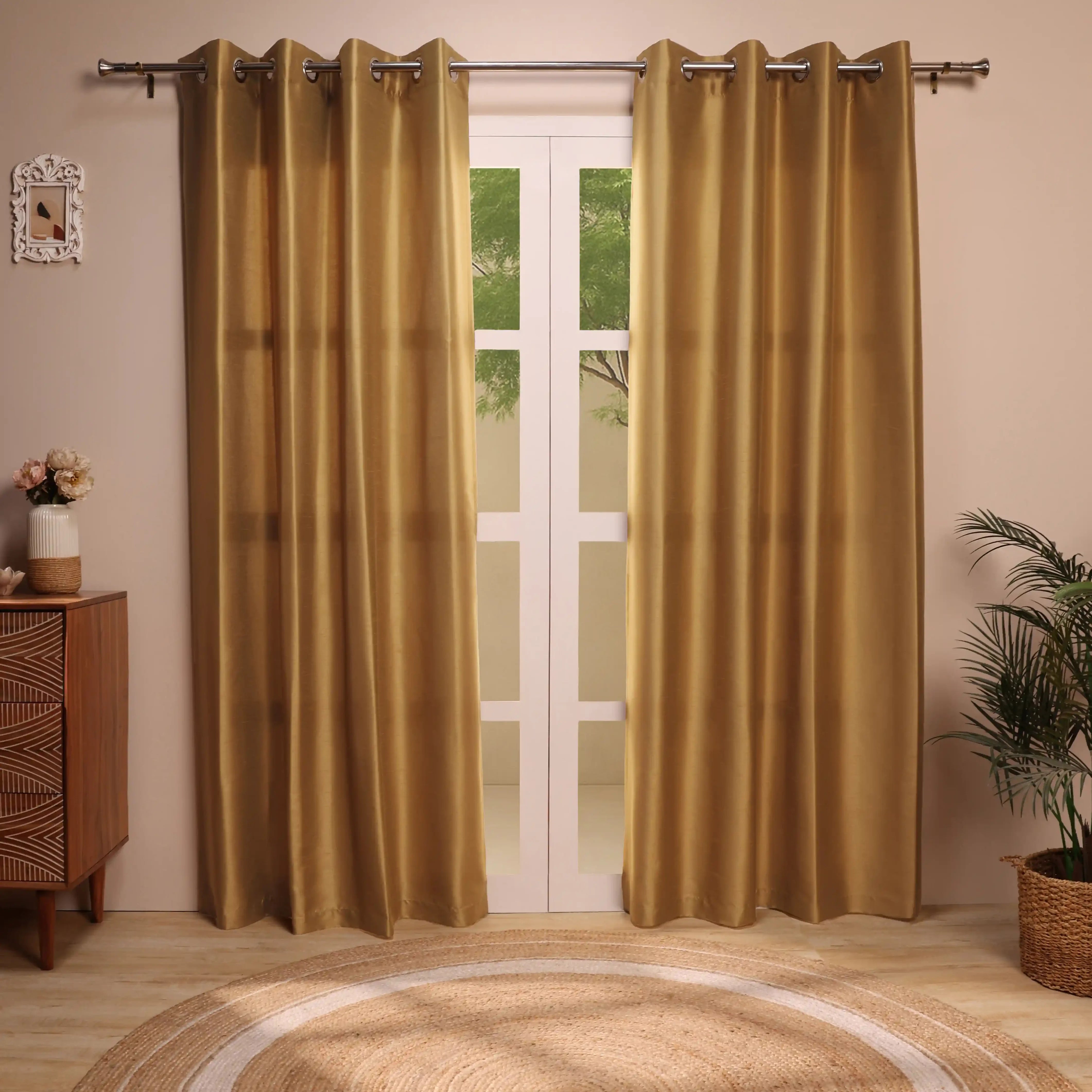 Paleto Set Of 2 Solid Readymade Curtains | Pure Hues Ochre / Door (4.25ft X 7.22ft)