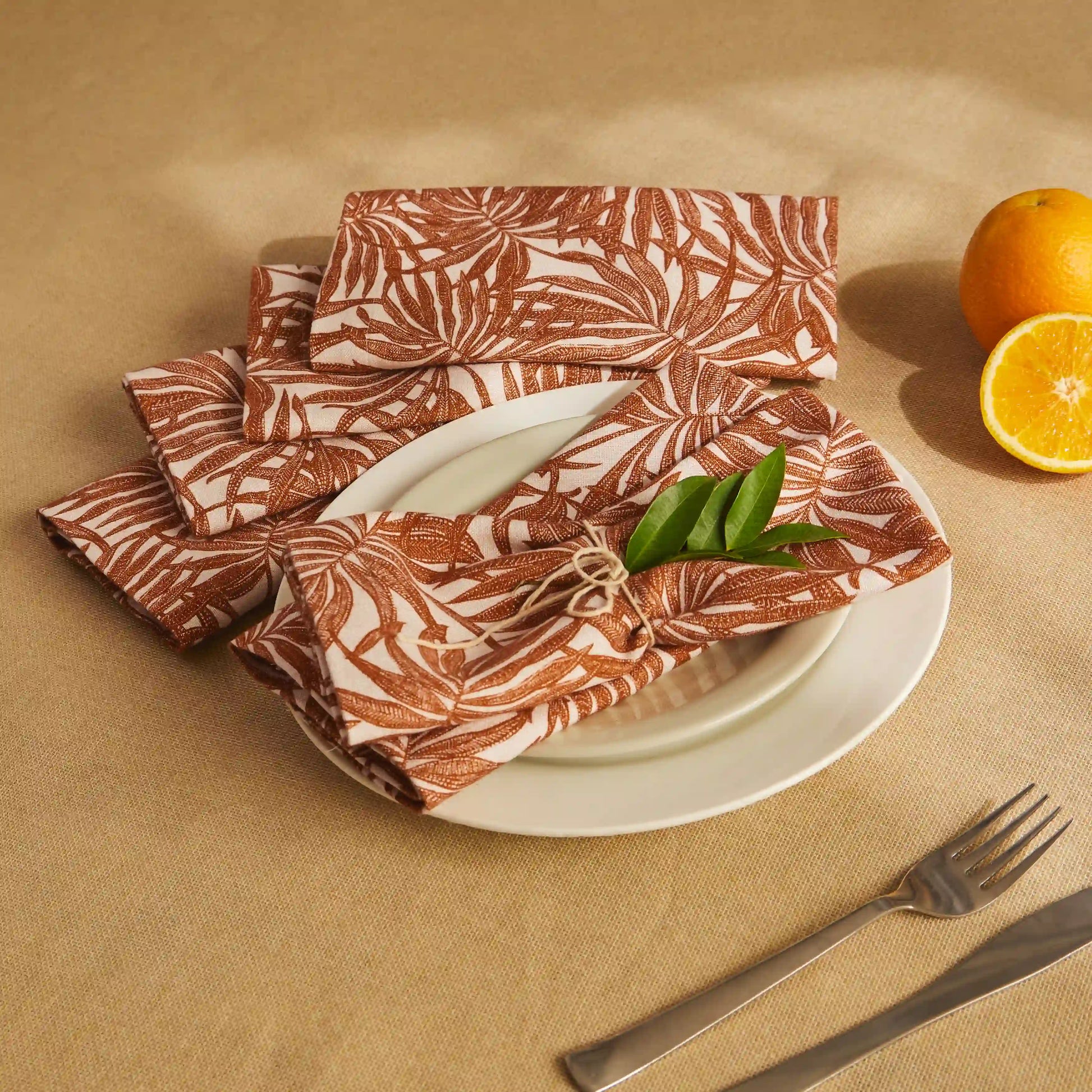 Nonna's Home 100% Cotton Table Napkin Set Coppery Ferns / Pack of 6