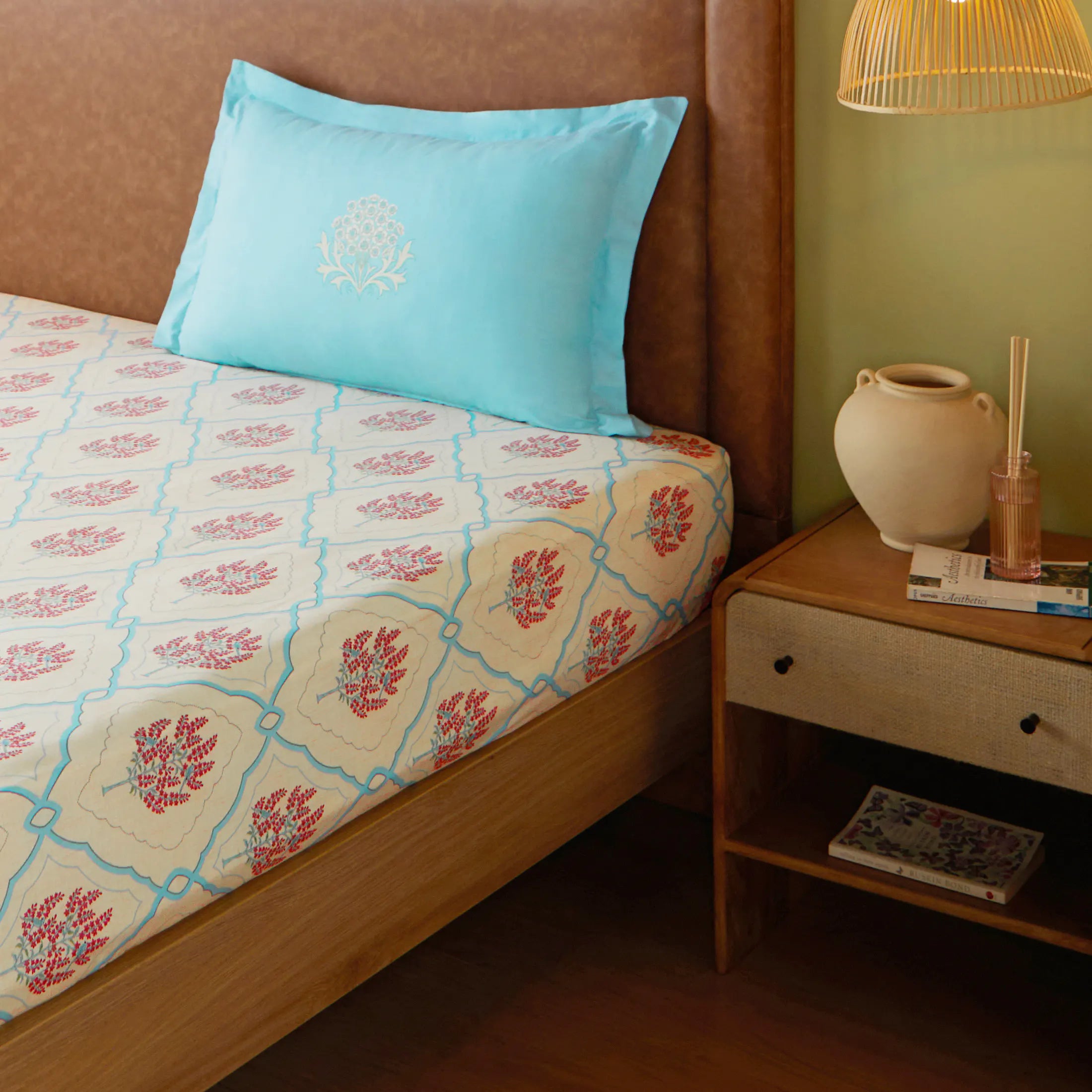 Chippa Lane | Contemporary Indian Print Design Cotton Bedsheet Set-Sage Bloom Sage Bloom / Single
